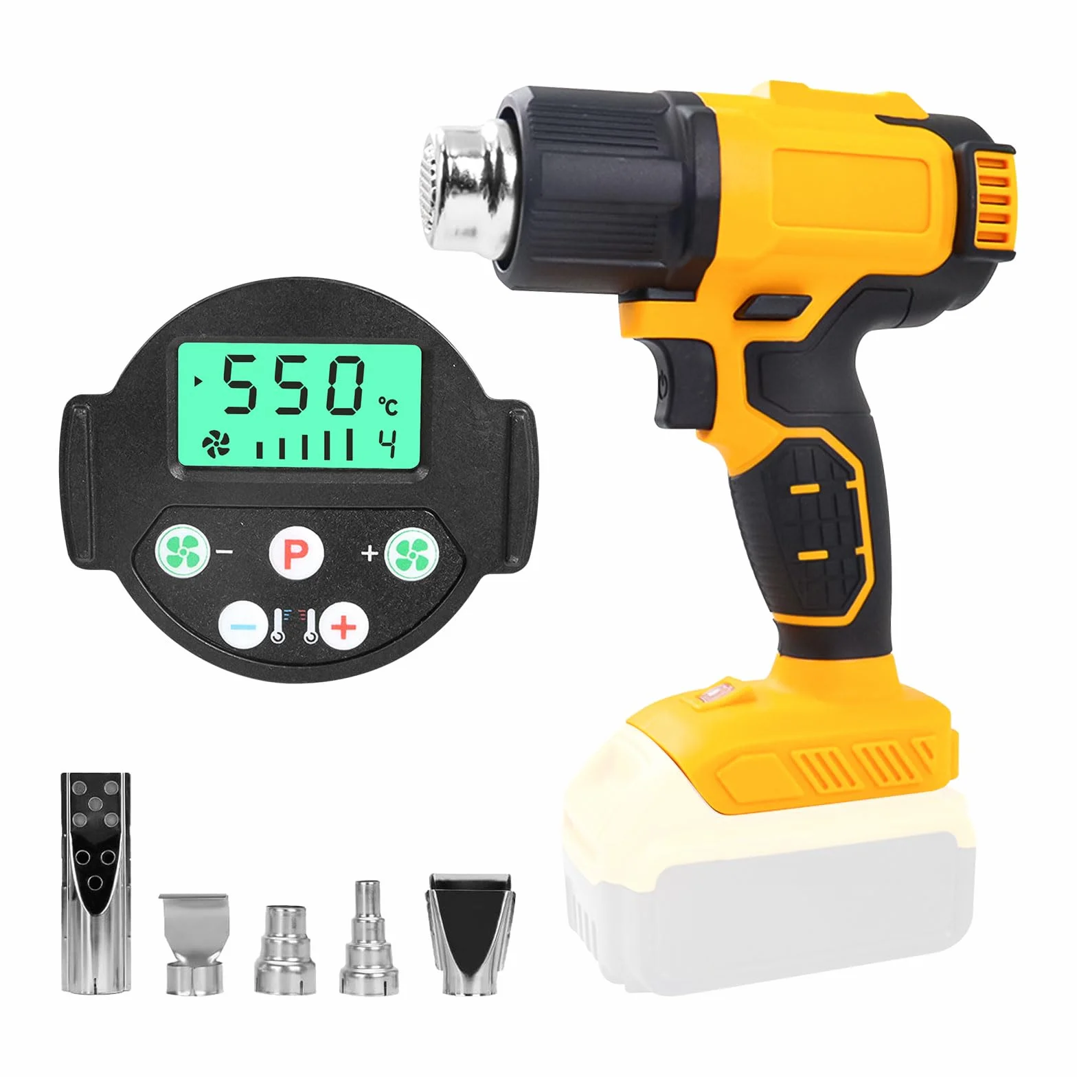 Bezprzewodowa opalarka Dewalt 20 V 50℃-550℃ z cyfrowym wyświetlaczem, regulowana temperatura, 5 dysz