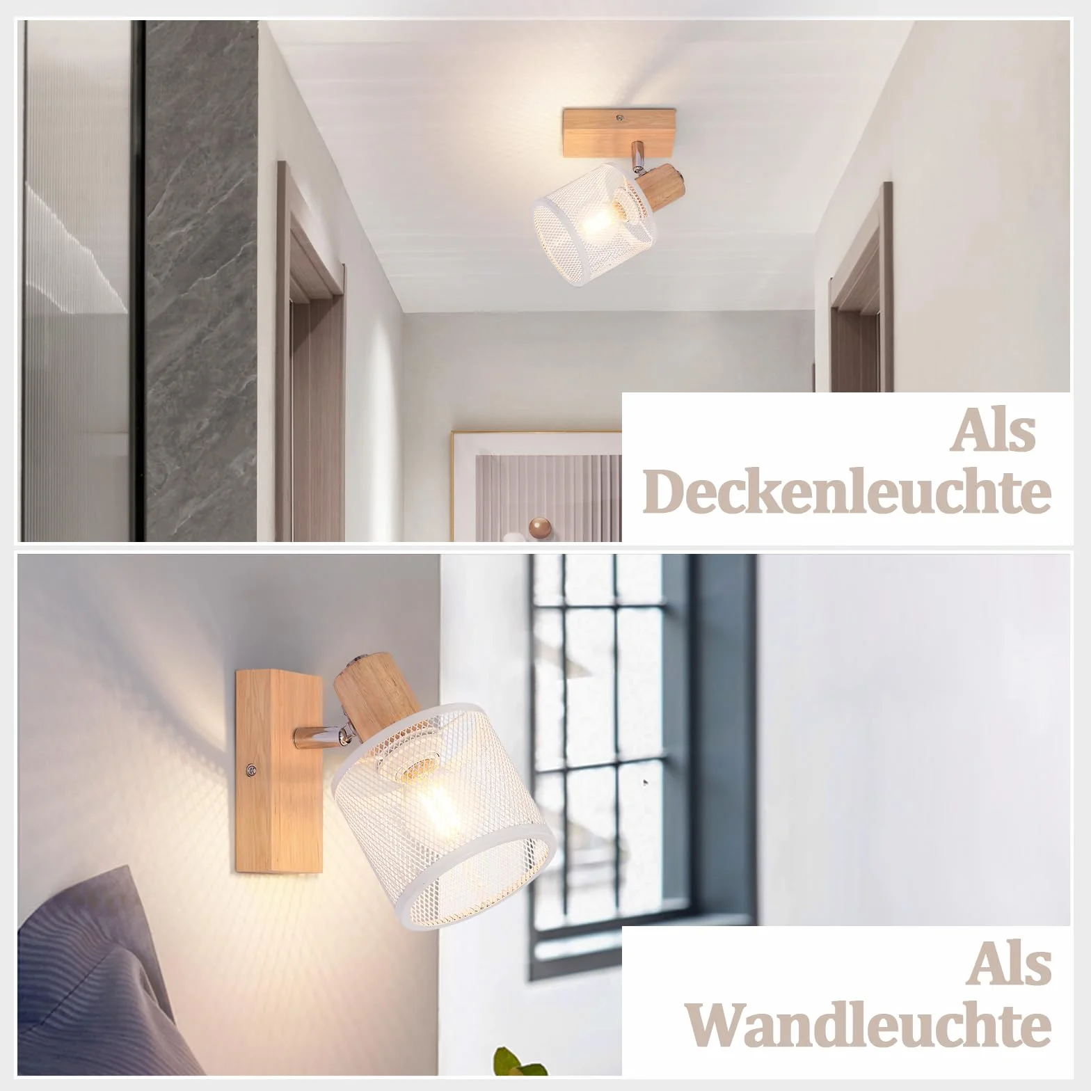 Lampa sufitowa LED vintage drewniana E14 faretto orientabile