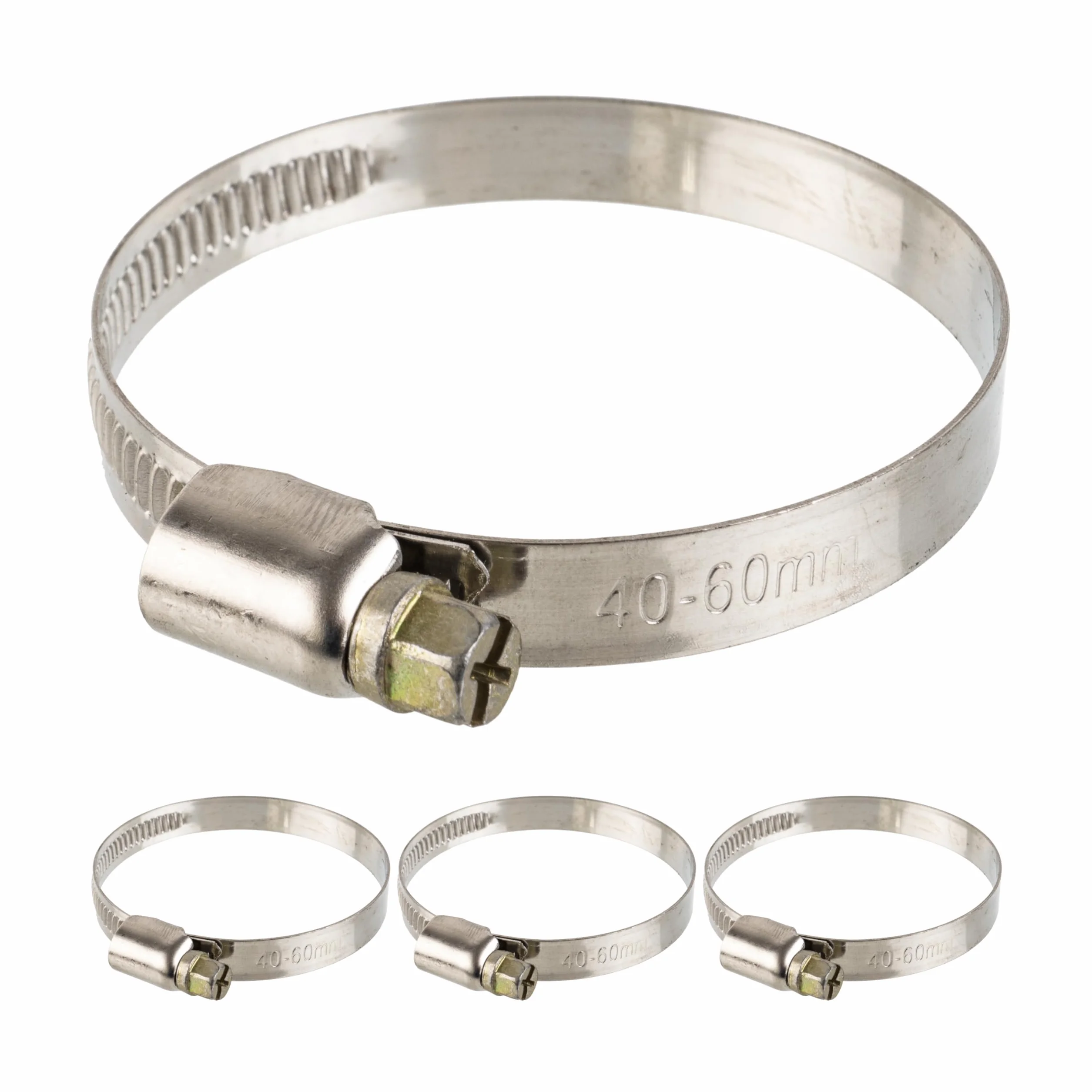Opaski zaciskowe z napędem ślimakowym, 4 sztuki, Ø 40-60 mm, stal szlachetna, szerokość 9 mm