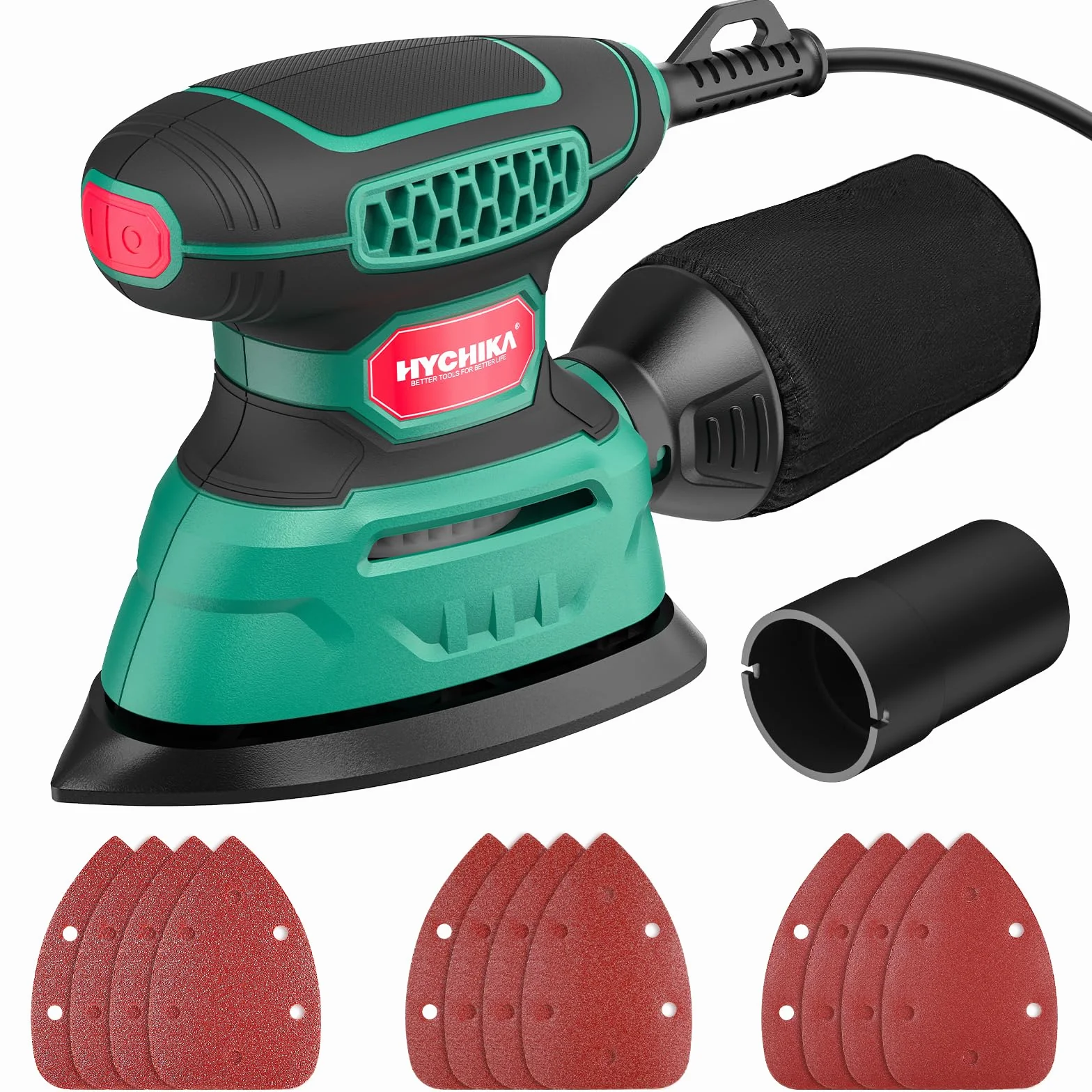 HYCHIKA Szlifierka elektryczna 140W 13000 OPM z 12 arkuszami ściernymi do drewna, rdzy i farby