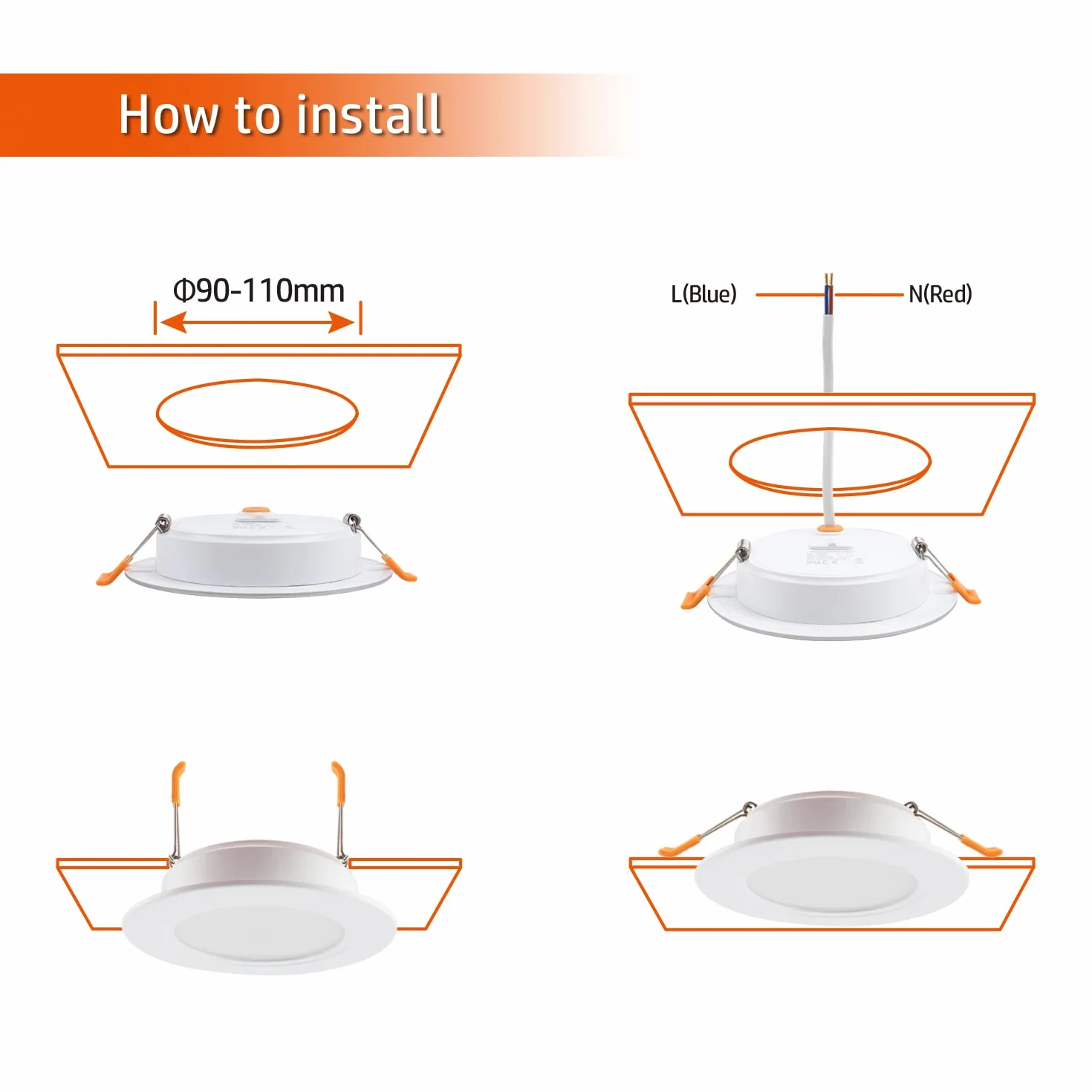 DA LIGHT Wbudowane reflektory LED 230V 9W zestaw 6 sztuk oświetlenie sufitowe IP54 3000/4000/6000K biały
