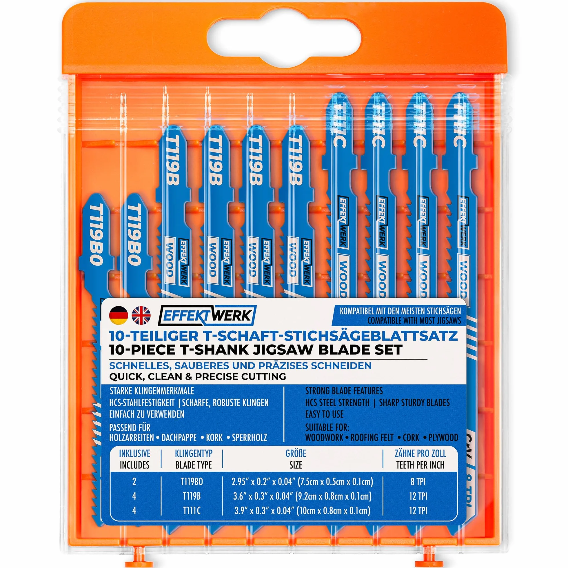 Heavy-Duty Carbide Jigsaw Blade Set, T-Shank Saw Blades for Wood with Storage Case