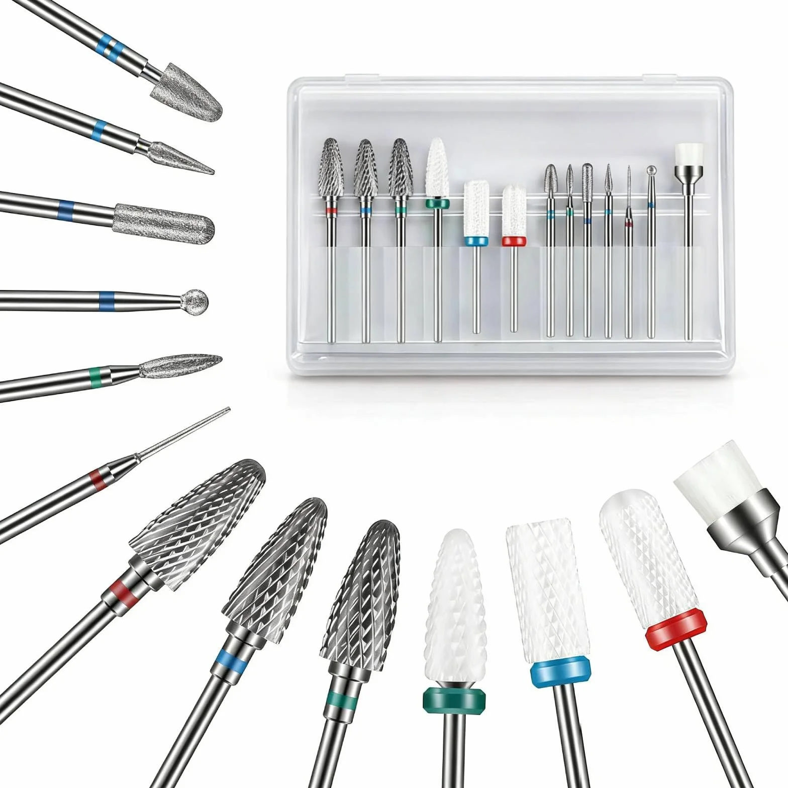 Depvko Zestaw wierteł do paznokci, 13 szt., węglik wolframu + 3 szt. ceramiczny efile + 6 szt. diamentów + 1 szczotka 0,2 cm do manicure, pedicure, salonu domowego