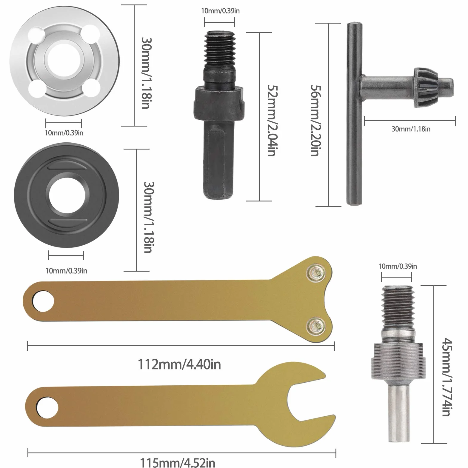 Rybtd 9 sztuk Szlifierka Kątowa Części Zamienne Wał Silnika Sprzęgło Korbowód 6mm/10mm Trzpień Adapter Kołnierz Wiertło Klucz Uchwyt do Szlifowania Polerowania