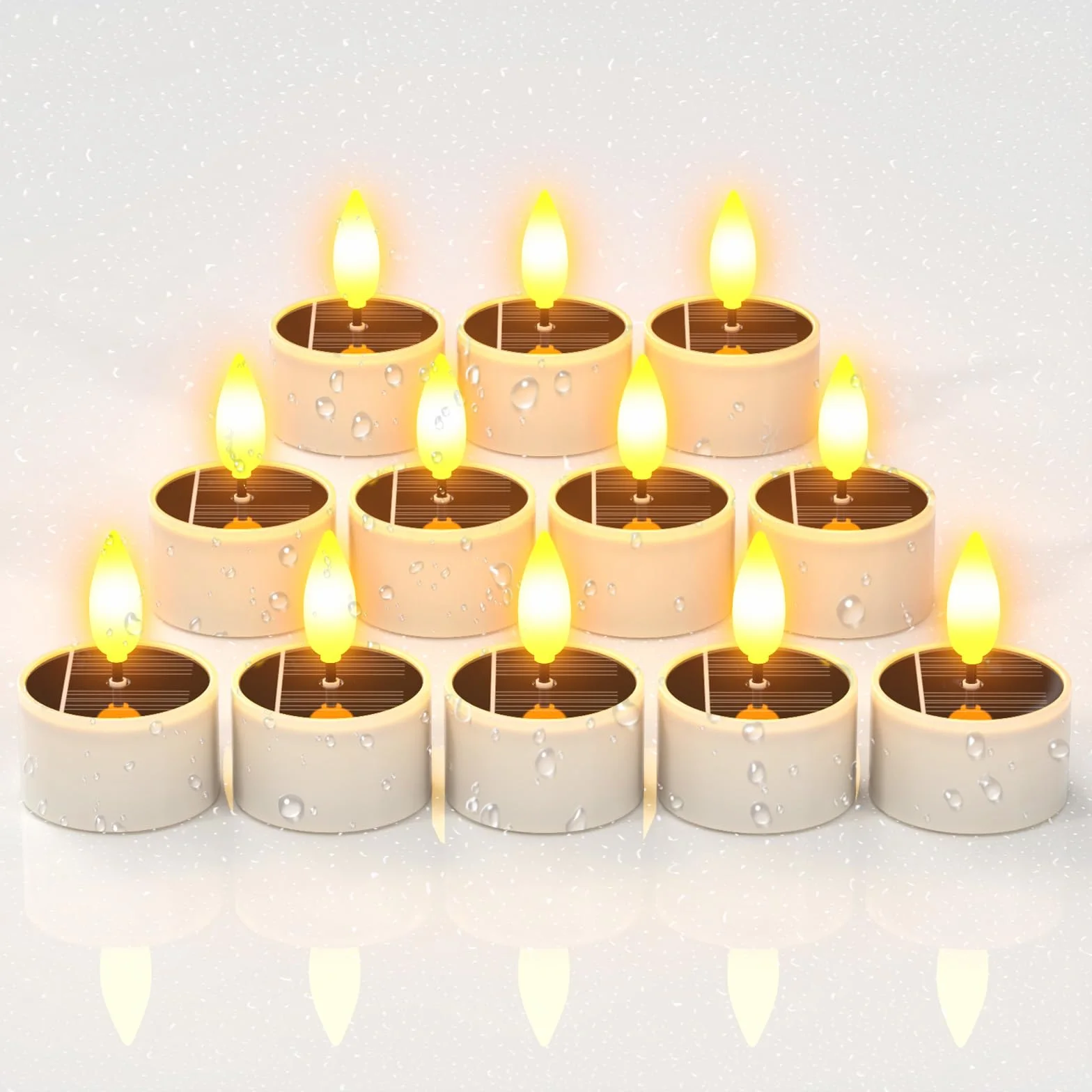 SoulBay Solarne świeczki tea light LED 12 sztuk wodoszczelne wielokrotnego ładowania dusk to dawn migoczące do ogrodu