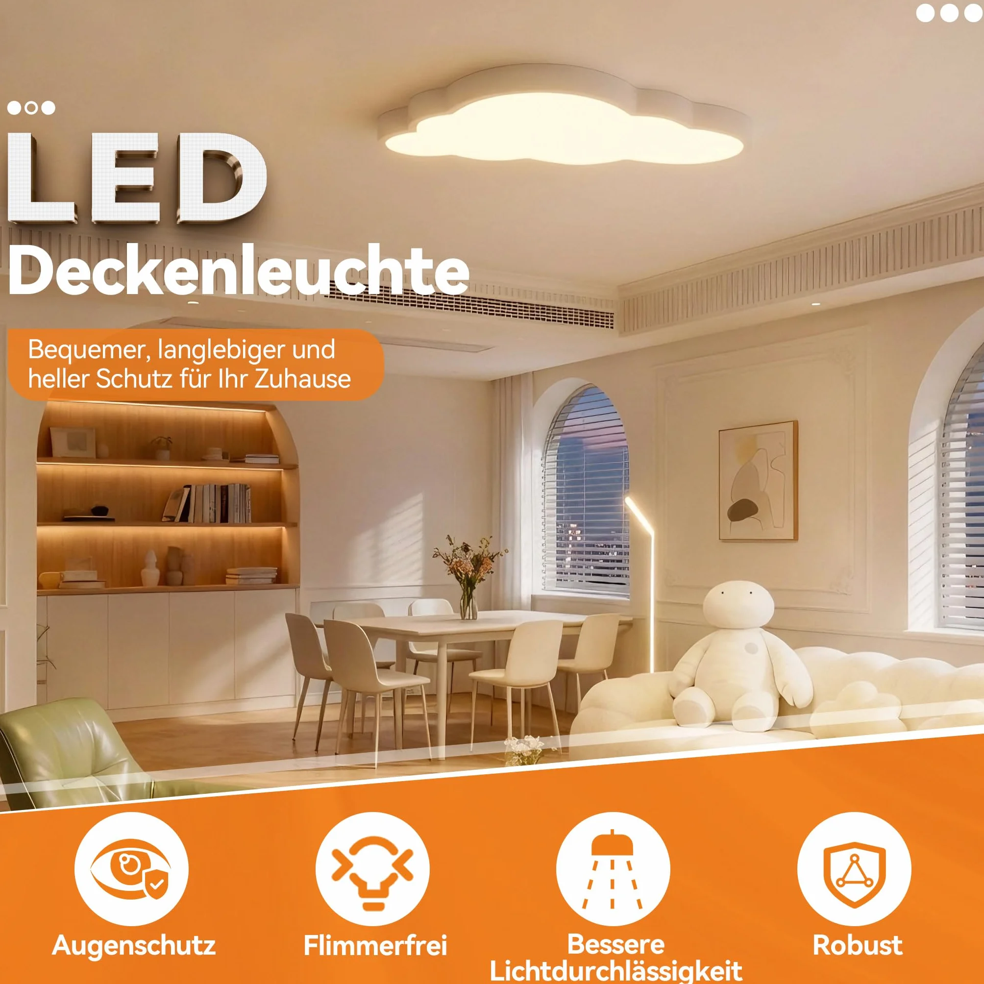 Froadp 48W Lampa Sufitowa LED Kształt Chmury Ściemnialna z Pilotem 500×280×53mm dla Dzieci Sypialnia