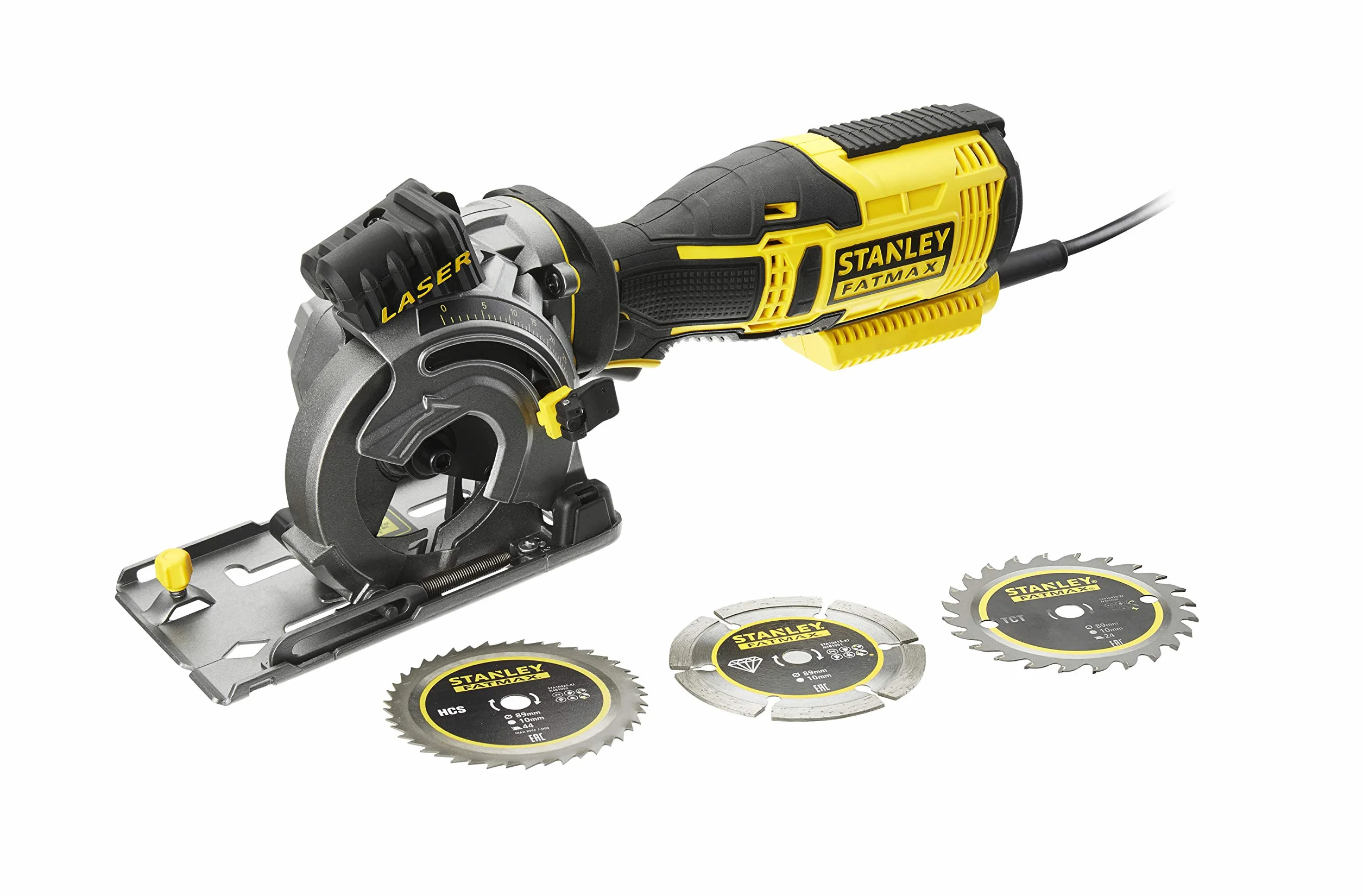 Stanley FatMax FME380K kompaktowa ręczna pilarka tarczowa 650 W, metalowa przekładnia, laser, ogranicznik równoległy, zestaw z walizką