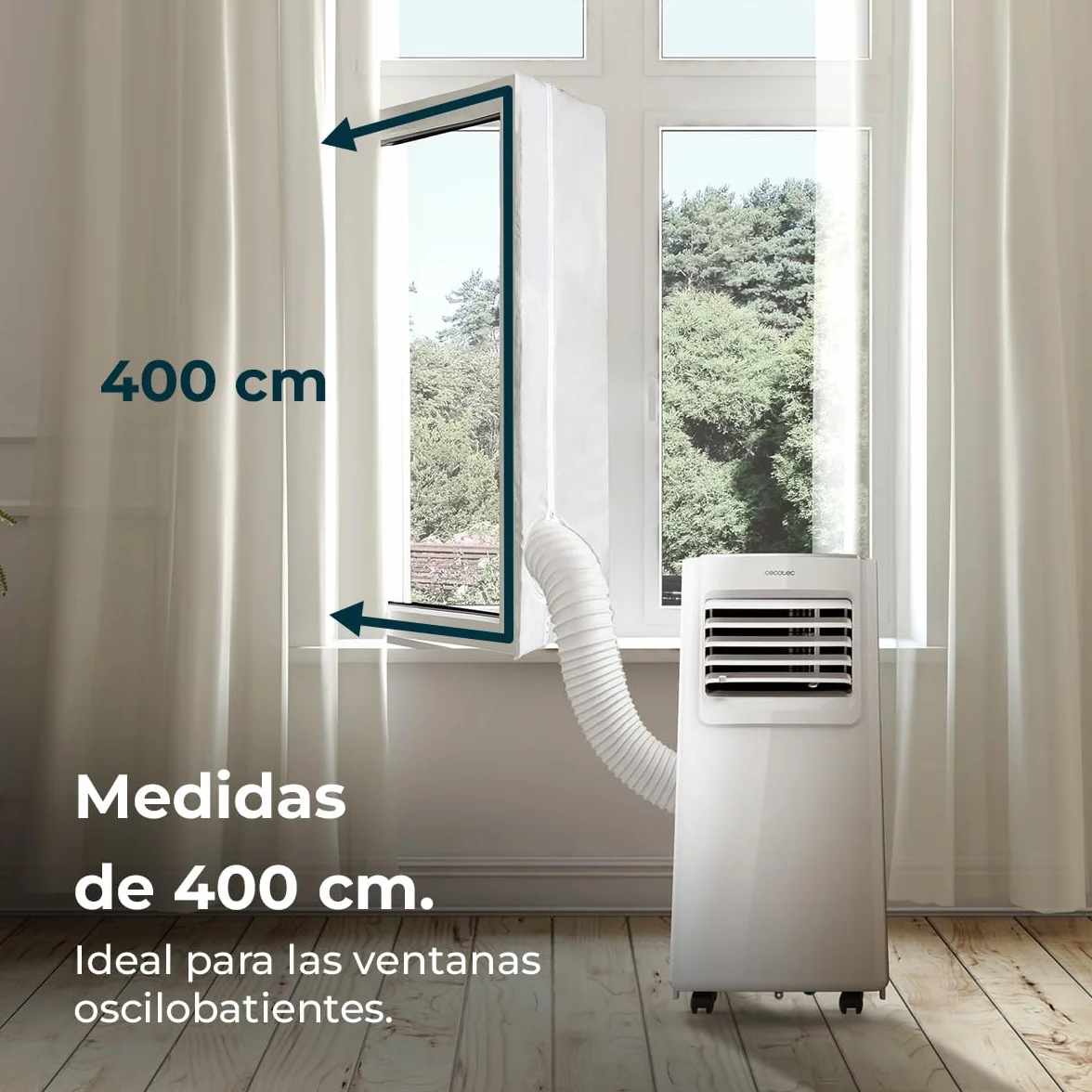 Cecotec Fitted Universal Tilt & Turn Insulated Window Cover for Portable Air Conditioning 400cm, Poliester, Zamek błyskawiczny