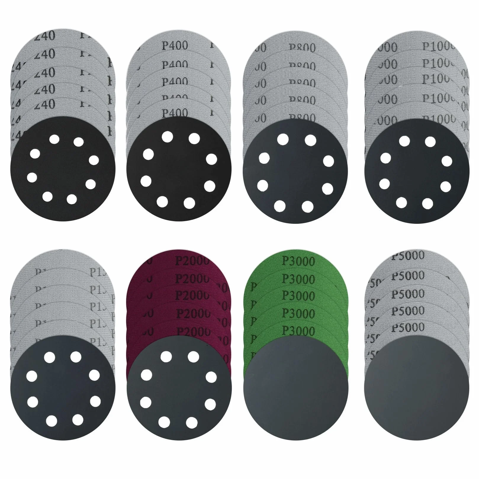 Kół szlifierskie 125 mm na rzep, ziarnistości 240-5000, 48 sztuk