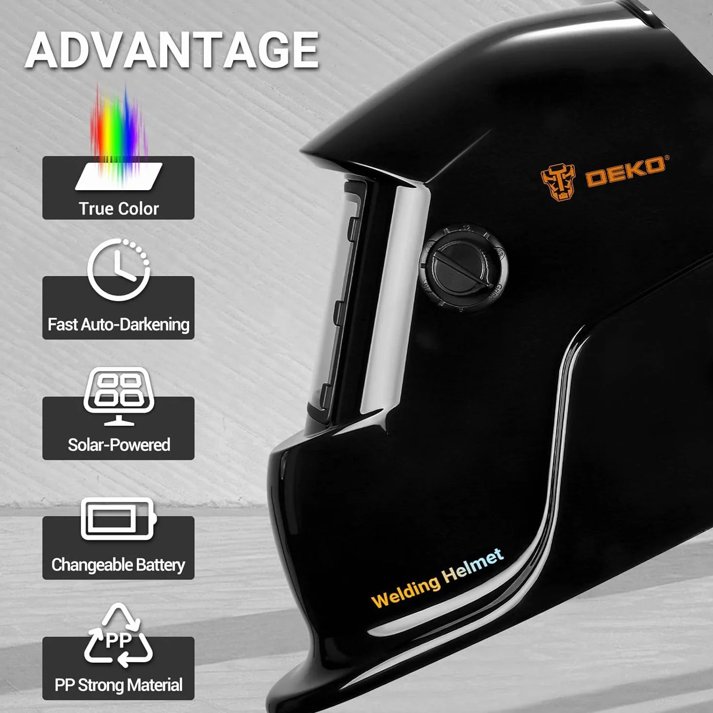 Kask spawalniczy automatyczny True-Color zasilany energią słoneczną: DEKO kask spawalniczy do samochodu, maska spawalnicza do ARC MMA MIG TIG, parasol spawalniczy DIN 4/9-13, klasa optyczna 1/1/1/2