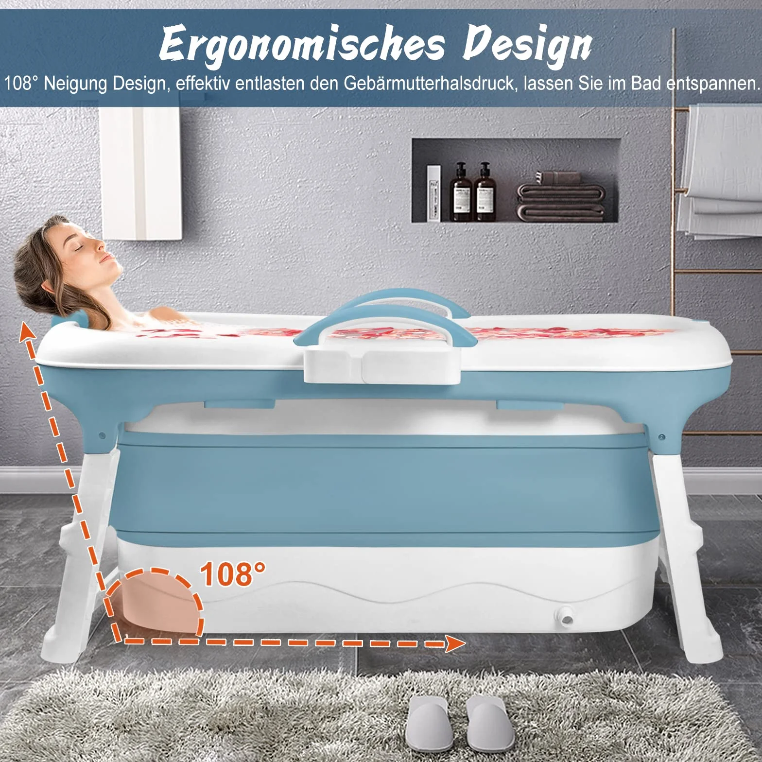 Aufun Składana wanna XL 112x62x52 cm z pokrywą rolkami masażu