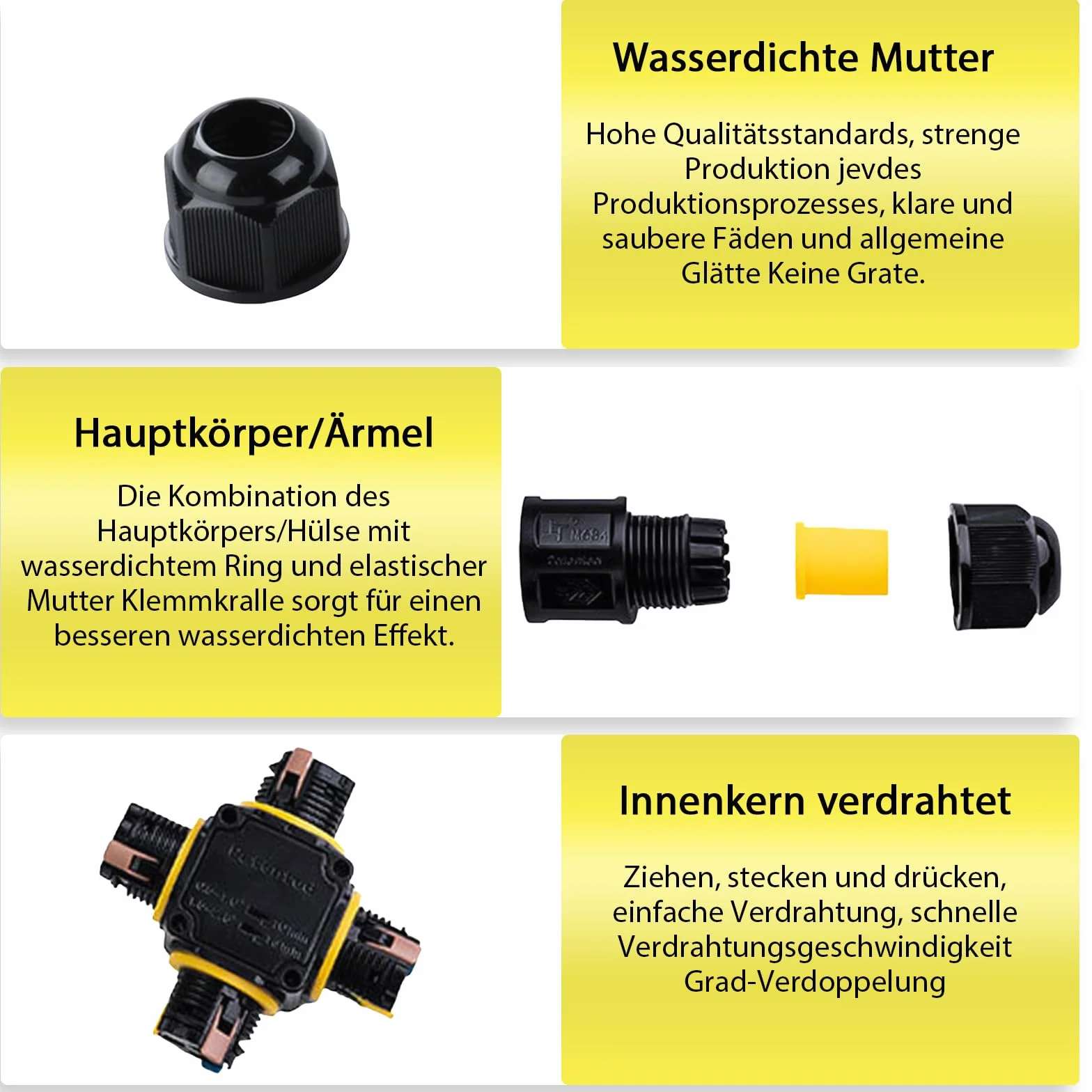 Złącze kablowe wodoszczelne IP68 3-biegunowe 4-drożne ABS PCW wkręcane 4-12 mm 0,5-2,5 mm² 16 A 450 V
