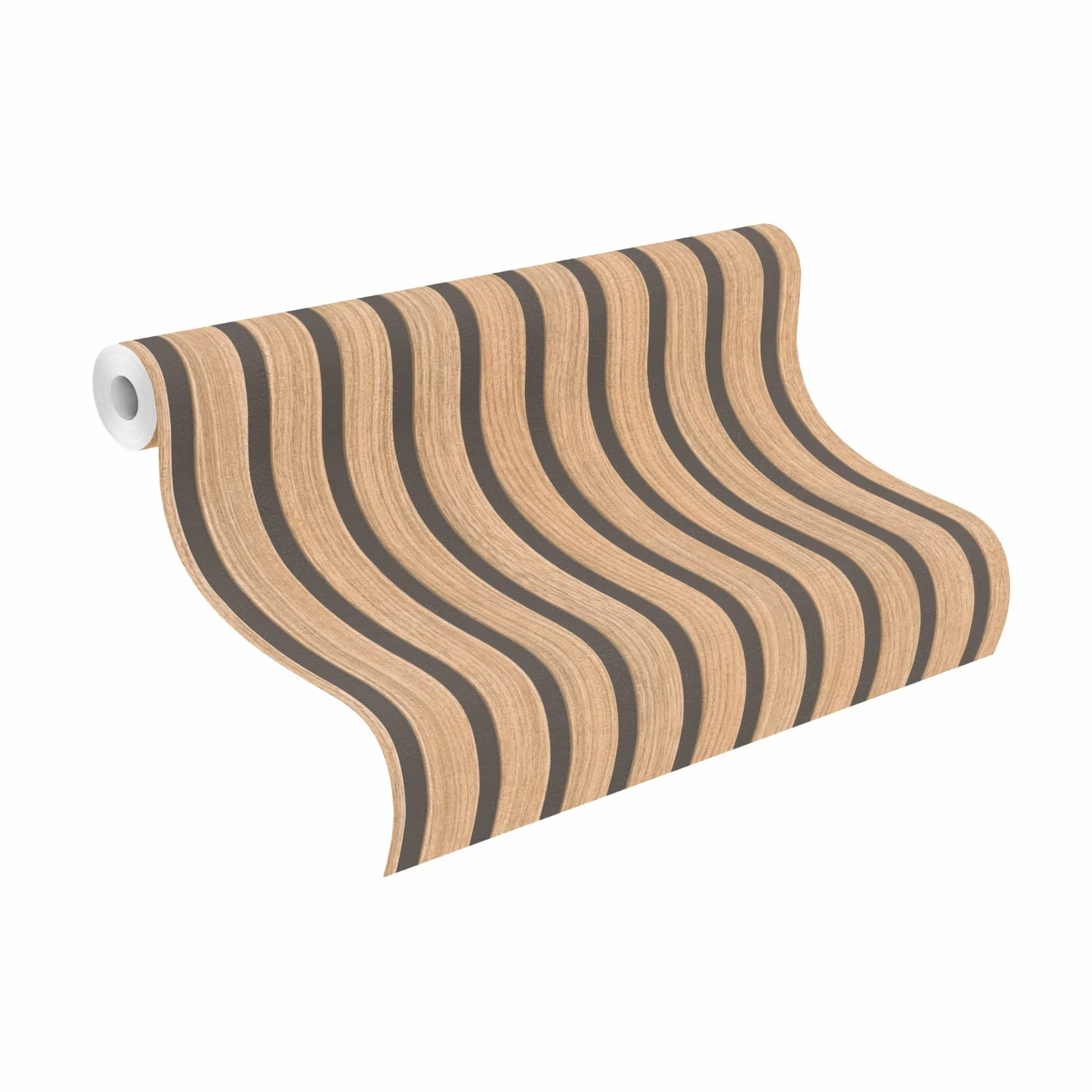 Tapeta 278408 - brązowa tapeta papierowa o wyglądzie drewna, panele 3D w nowoczesnym stylu Skandi, ściana lamelowa - 10,05 m x 0,53 m (dł. x szer.)