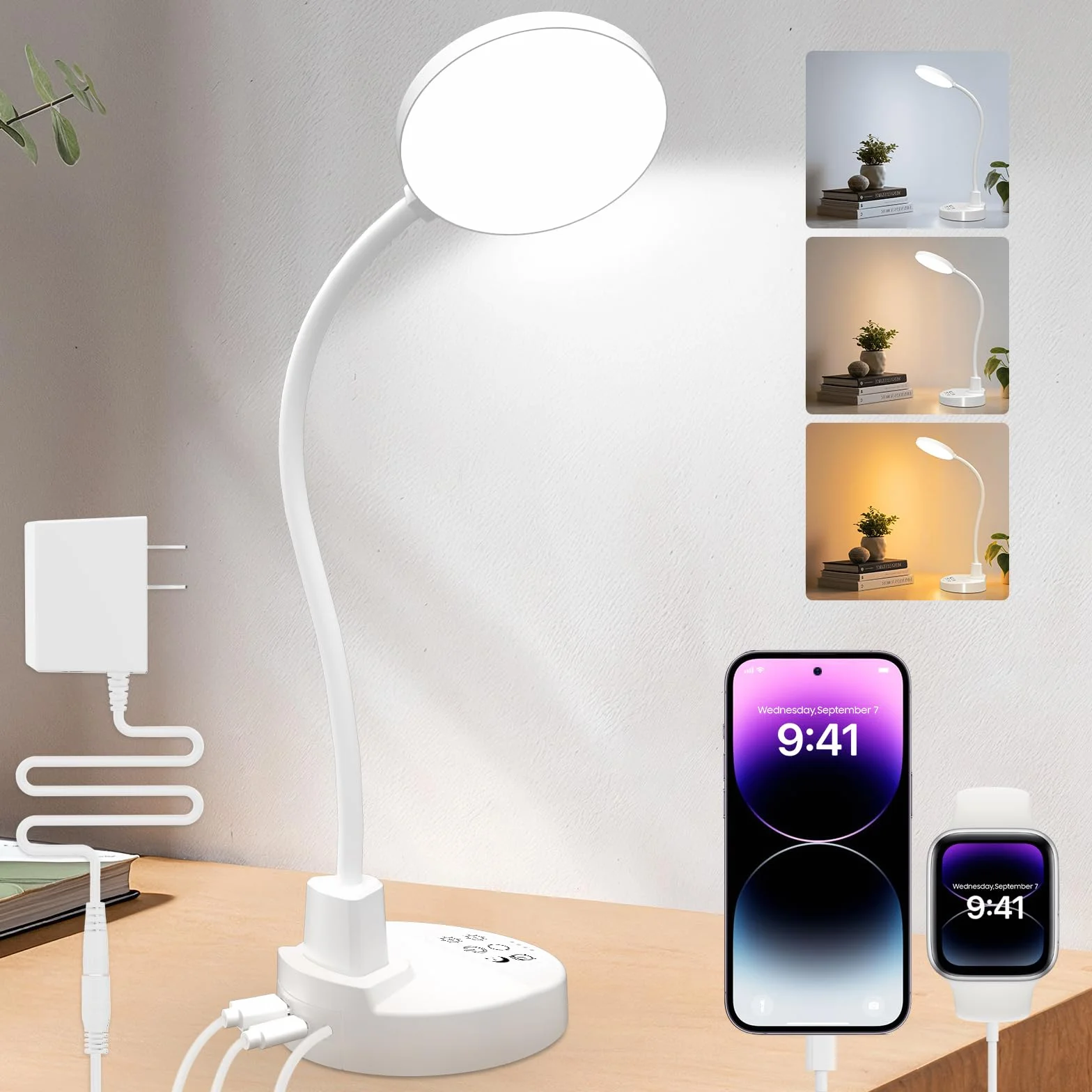 Lampa biurkowa LED 78 LED z portami USB, ściemniana, 3 temperatury kolorów, 5 jasności, 4 timery, elastyczne ramię 15 W, przyjazna dla oka lampka do czytania