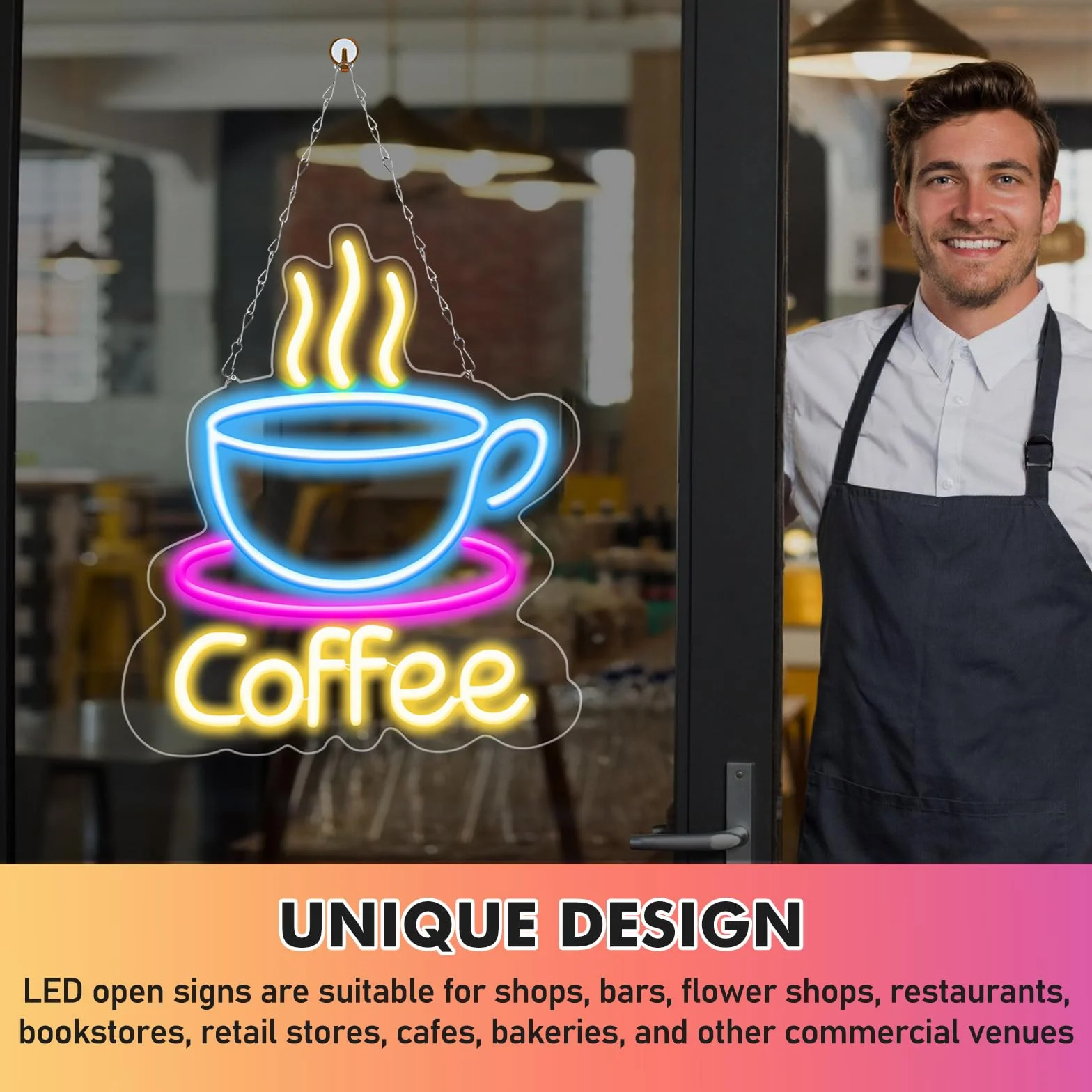 Neonowy znak LED do kawy, lampka nocna, świecąca litera do restauracji