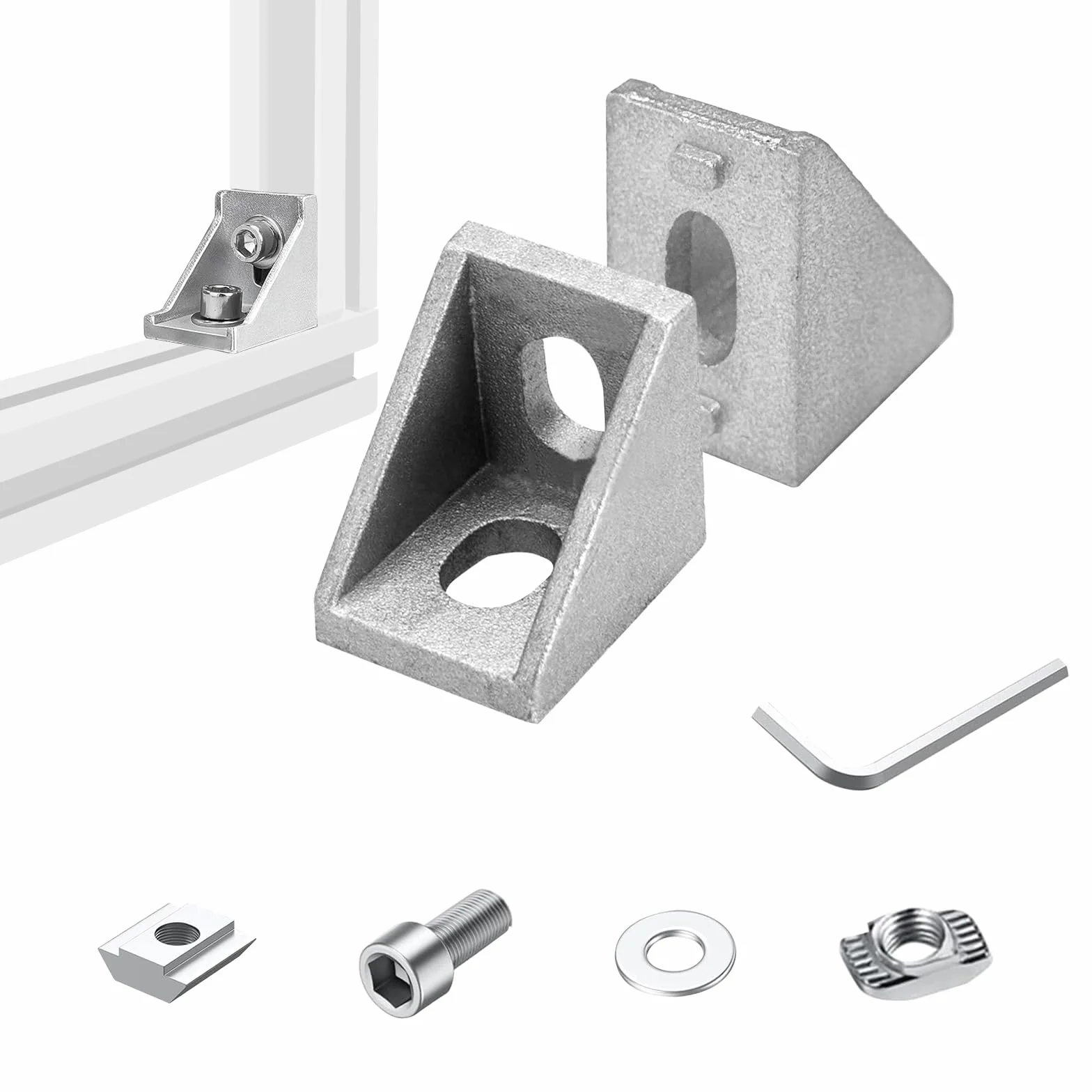 Shinfly Profil aluminiowy 20 x 20 mm, łączniki kątowe, zestaw 20 szt.