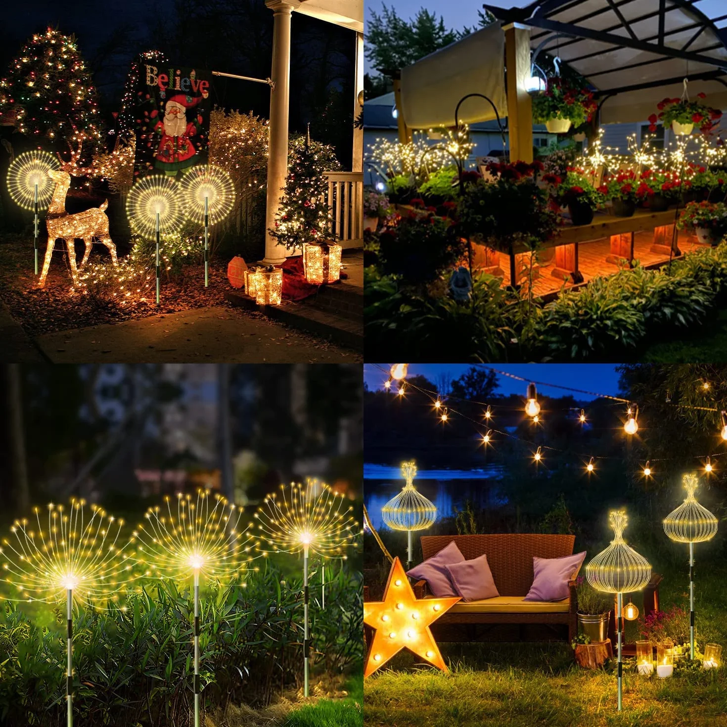 Sunlisky Lampy solarne do ogrodu LED 120 diod 1200 mAh IP65 zestaw 4
