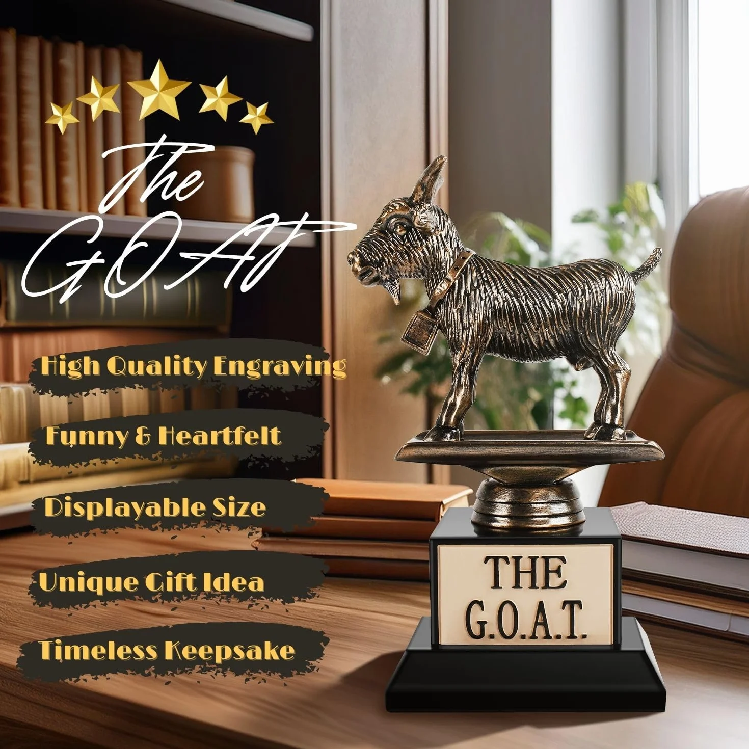 Flexzion Nagroda The Goat Trophy Award - najlepsze wszechczasów zabawne trofeum dla dorosłych, grawerowany talerz z statuetką, unikalna tablica podarunkowa z uznaniem dla sportów fantasy, pracownika,