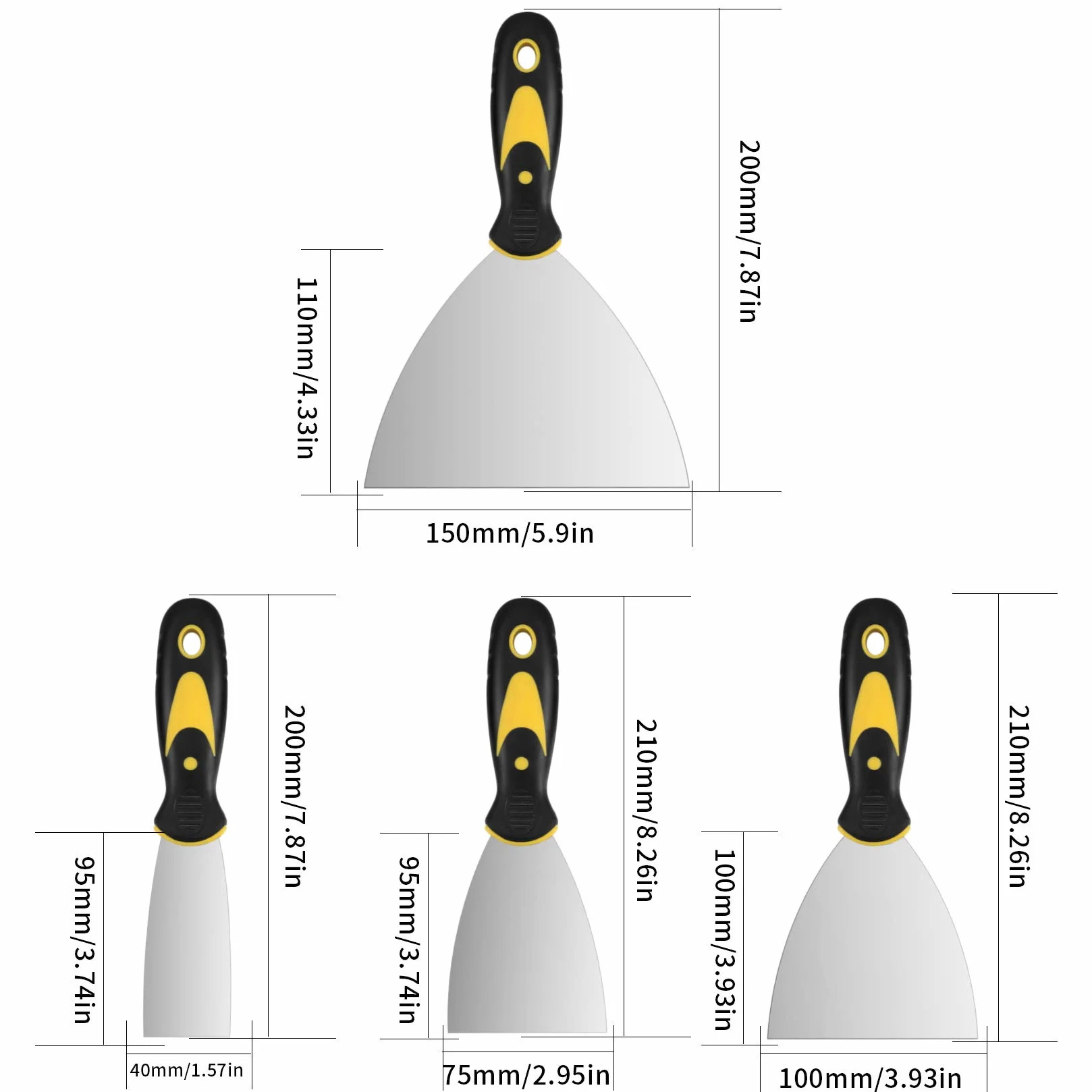 Zestaw 4 szpatułek ze stali nierdzewnej 3,8-15,24 cm