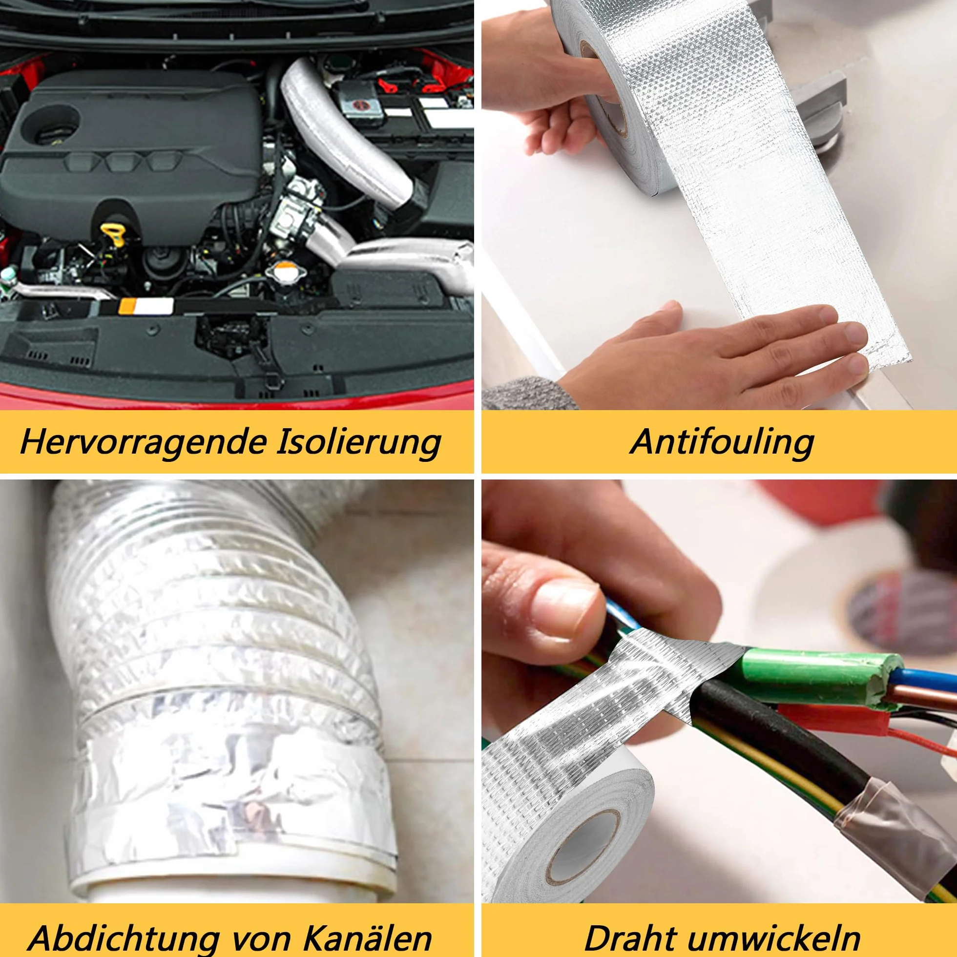 HONGTAISHENG Aluminiowa taśma klejąca 119 mm x 15 m wodoszczelna odporna na wysokie temperatury wzmocniona siatką szklaną