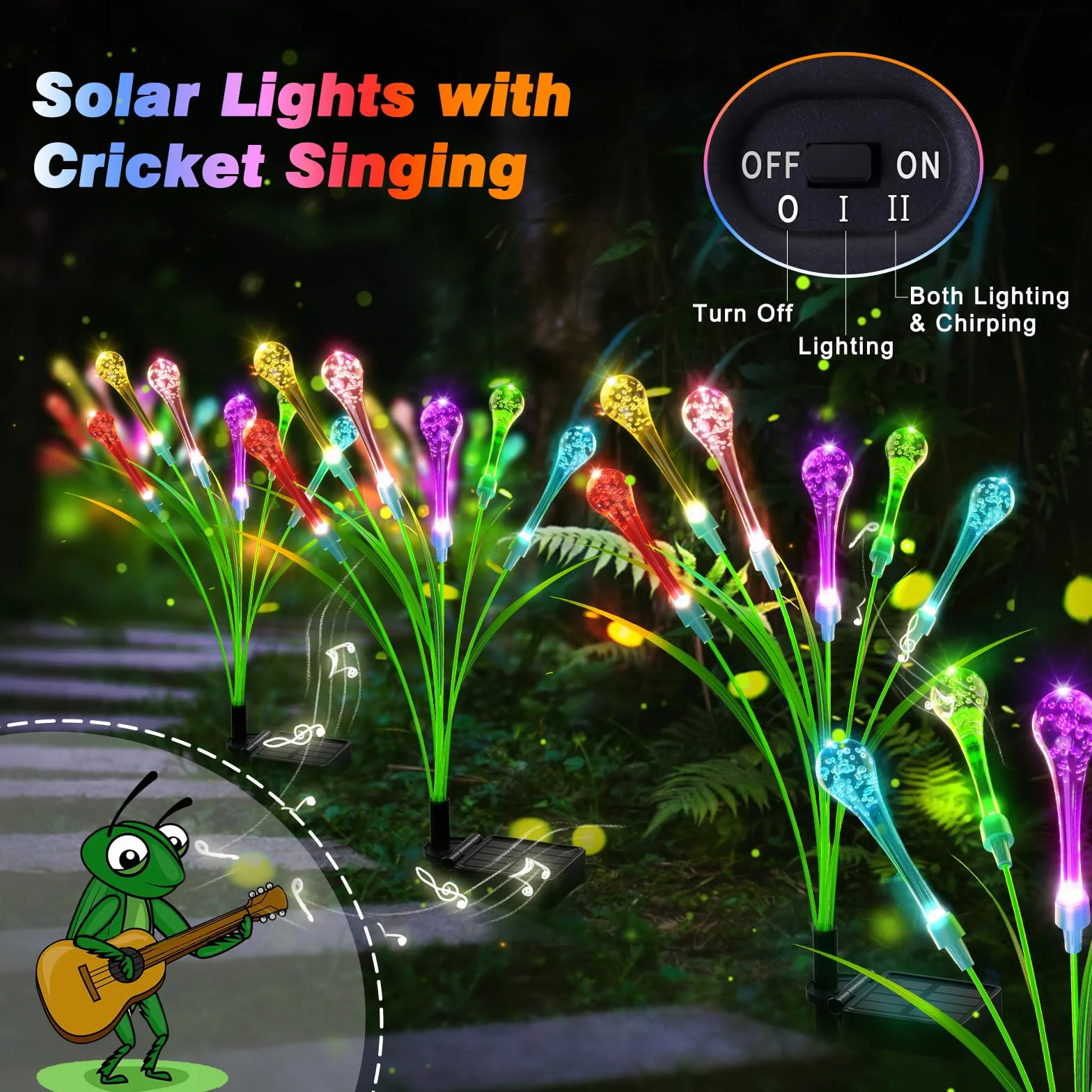 Lampy solarne do ogrodu, 2 sztuki, 6 diod LED, kolorowe lampy ogrodowe w kształcie kropli, do użytku na zewnątrz, nowe zmodernizowane, opcjonalnie tryby Swaying Light, solarne lampy ogrodowe, IP65,