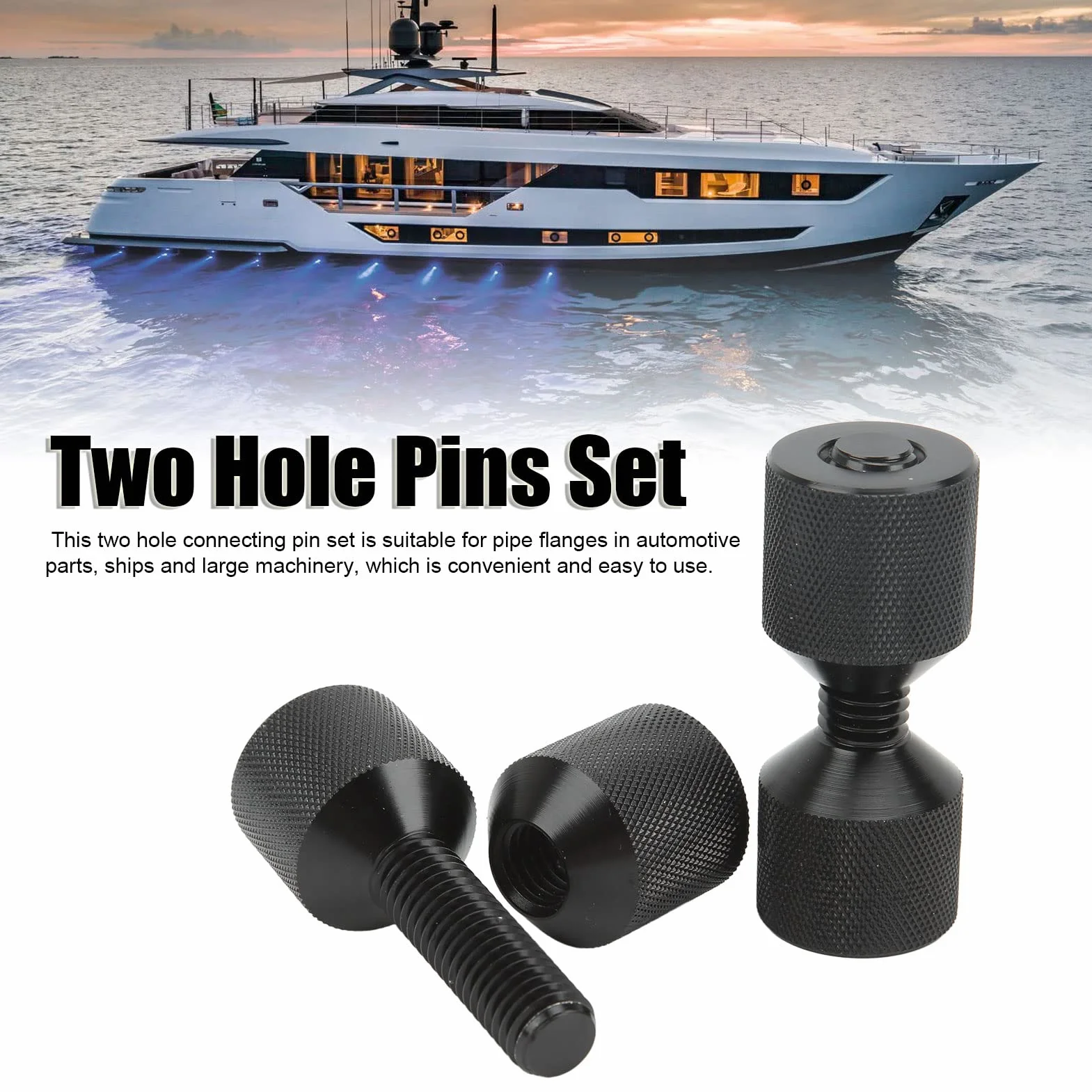 Dwa Hole Pins Set, 2Pcs Aluminum 2 Hole Flange Alignment Pin łatwe w użyciu trwałe gwintowane dwa Hole Pins z Anodized Oxide Black Finish dla samochodu statku dużych maszyn