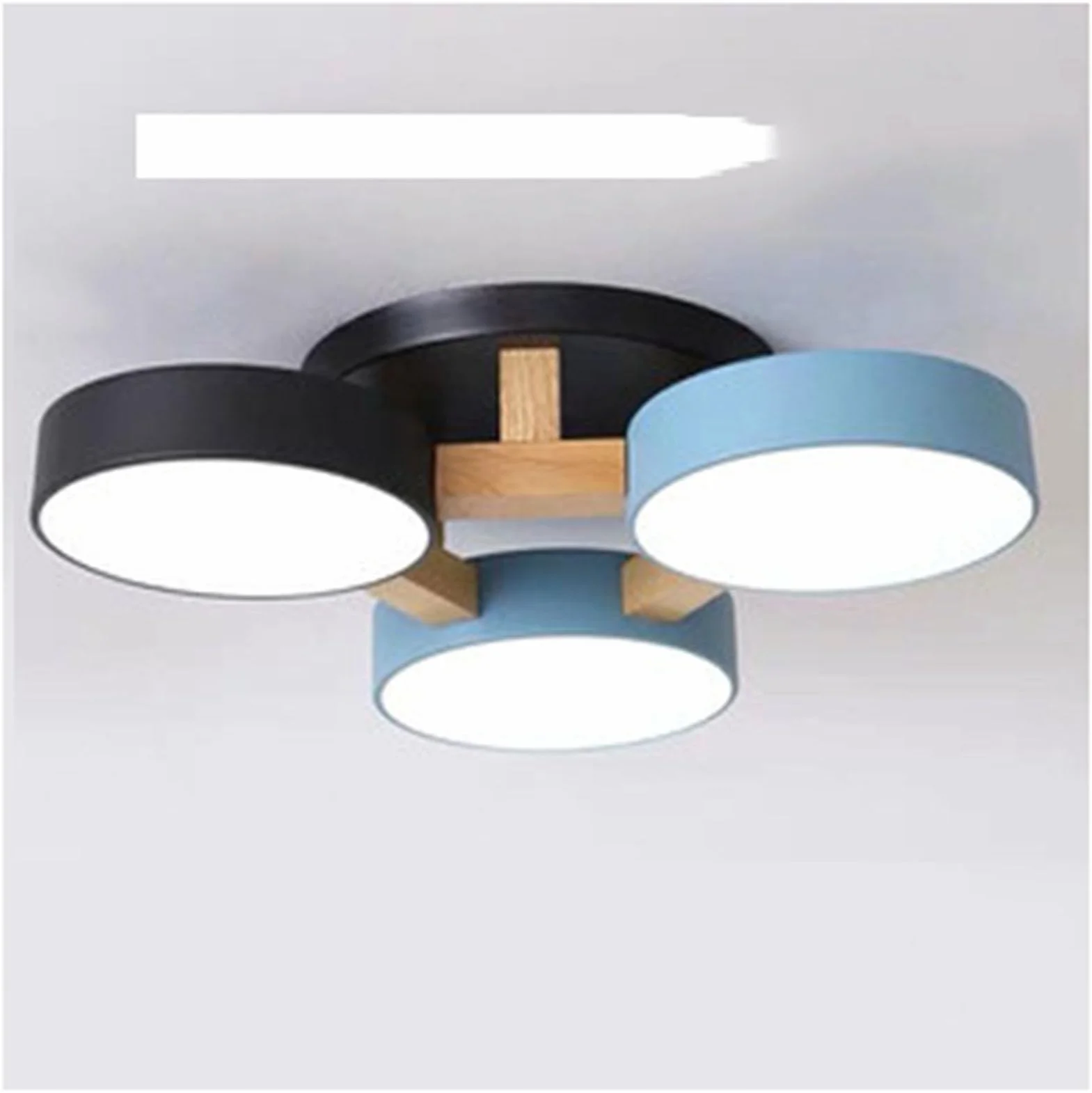 Drewniana lampa sufitowa LED ze ściemniaczem 3 głowy niebiesko-czarna