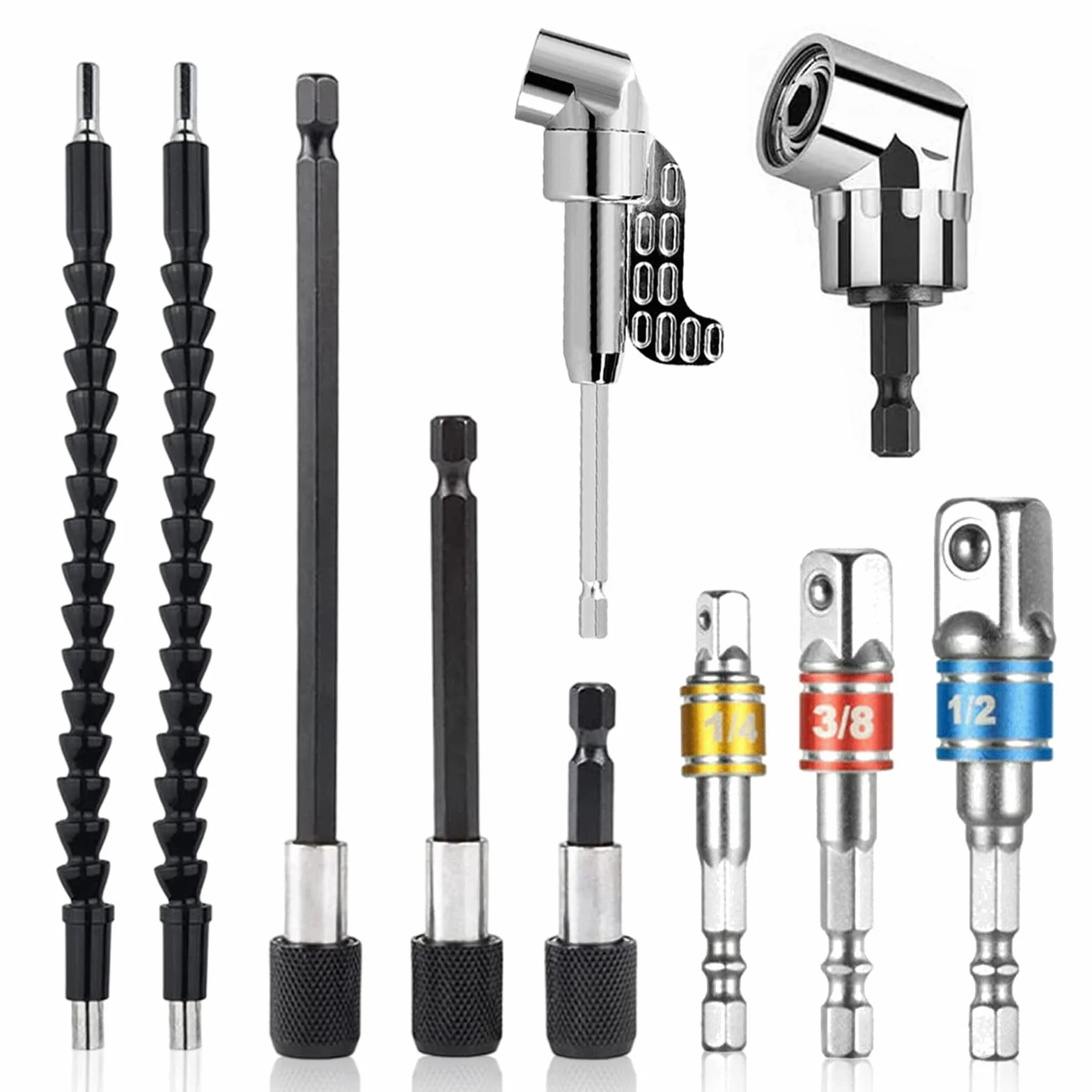 Adaptery kątowe do wkrętarki 105° 1/4" sześciokątne trzonek przedłużający zestaw 3 szt.