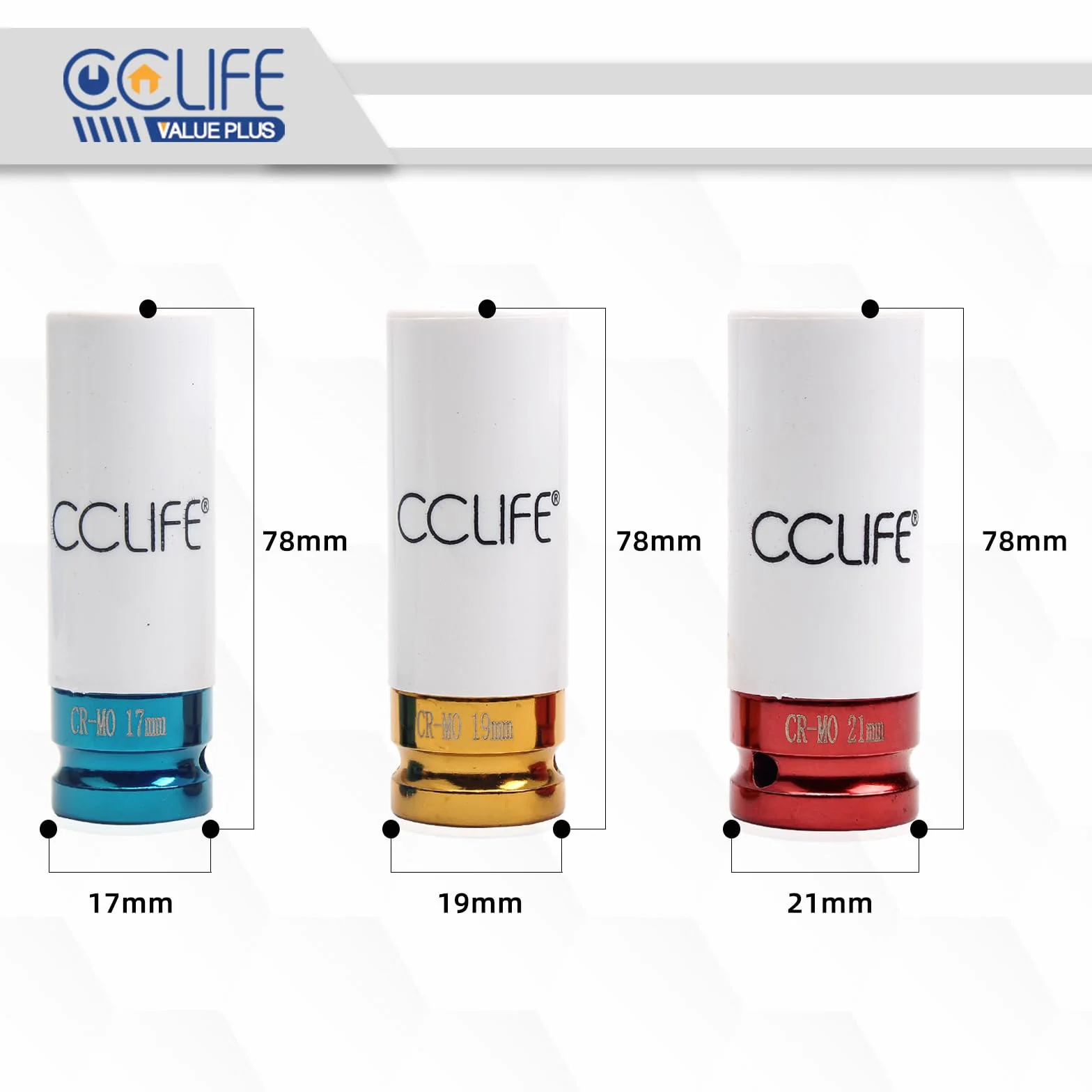 CCLIFE Nasadki udarowe 1/2" Zestaw kluczy nasadowych 17-19-21mm 3szt