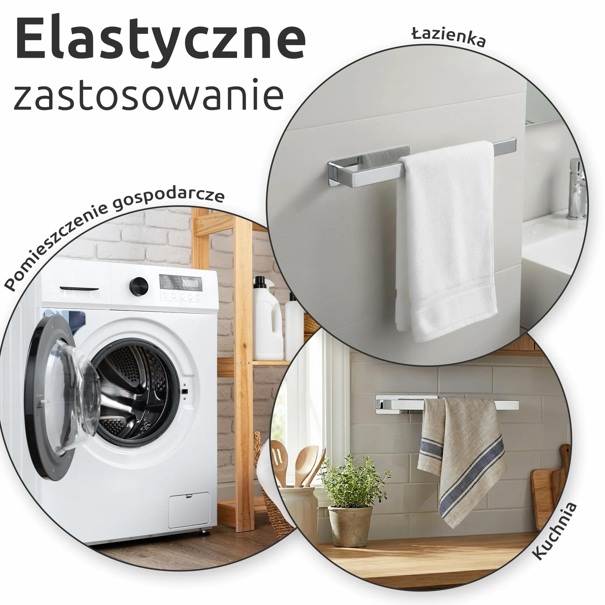 ECENCE Wieszak na ręczniki bez wiercenia samoprzylepny chrom 38cm stal nierdzewna 304