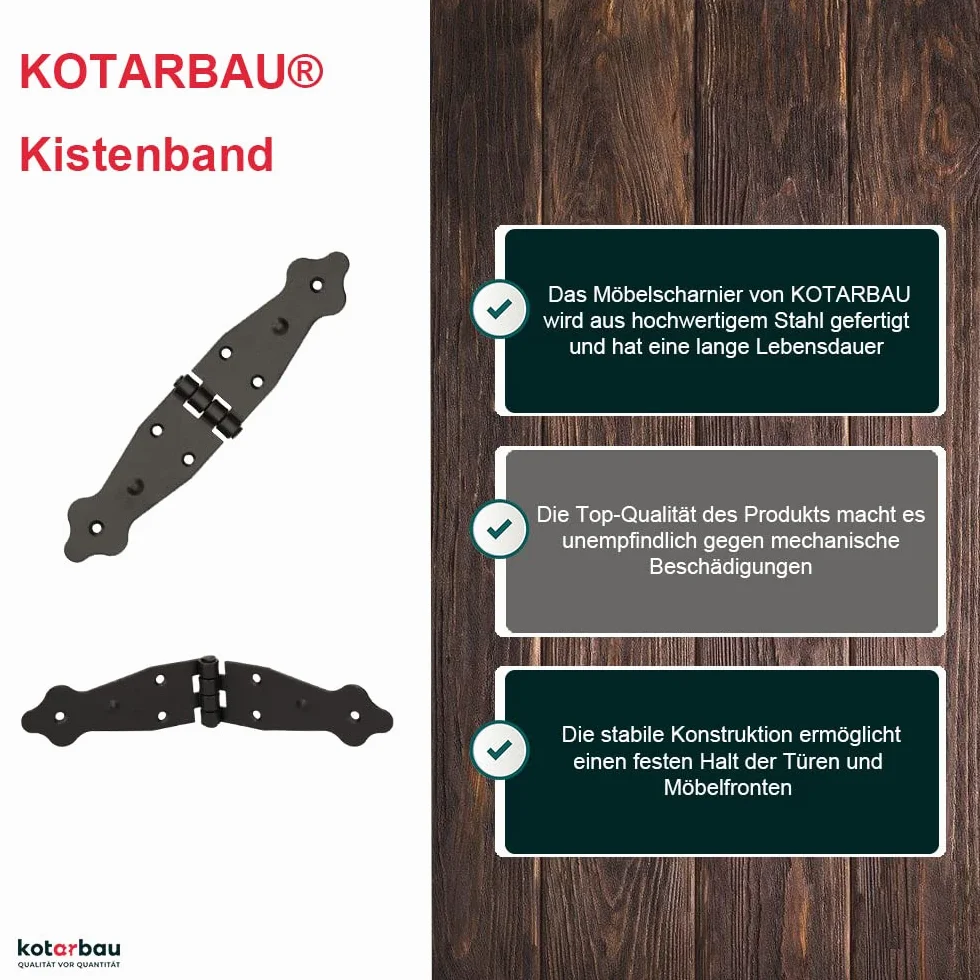 KOTARBAU® Zawias do skrzyni 190 x 35 mm Czarny powlekany proszkowo