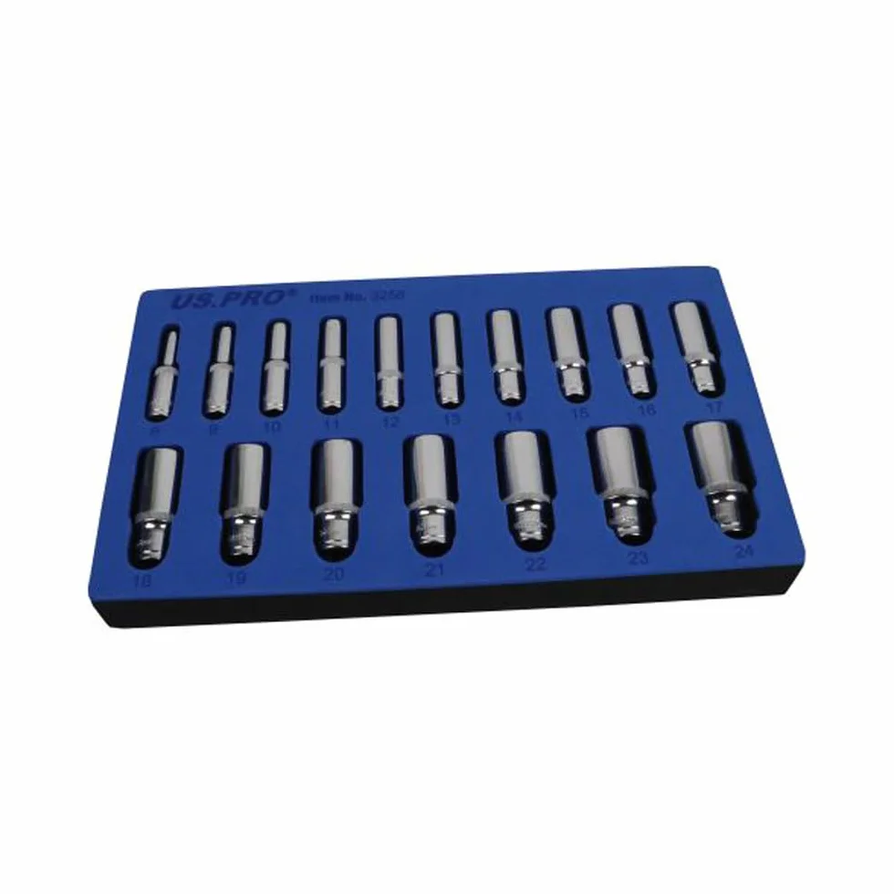 US PRO 17 szt. 3/8 Dr zestaw głębokich gniazd metrycznych 6-punktowych 8-24 mm