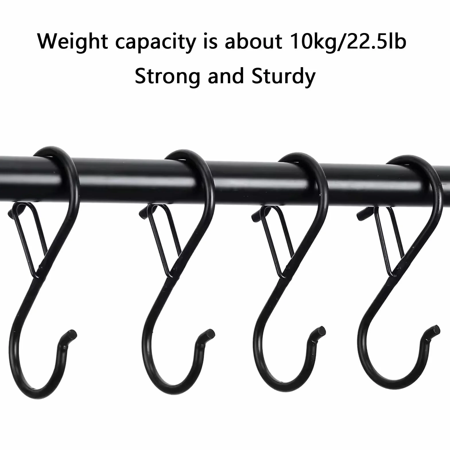 Metalowe wieszaki na ubrania w kształcie litery S z klamrą zabezpieczającą, nośność 10 kg, średnica 3 cm