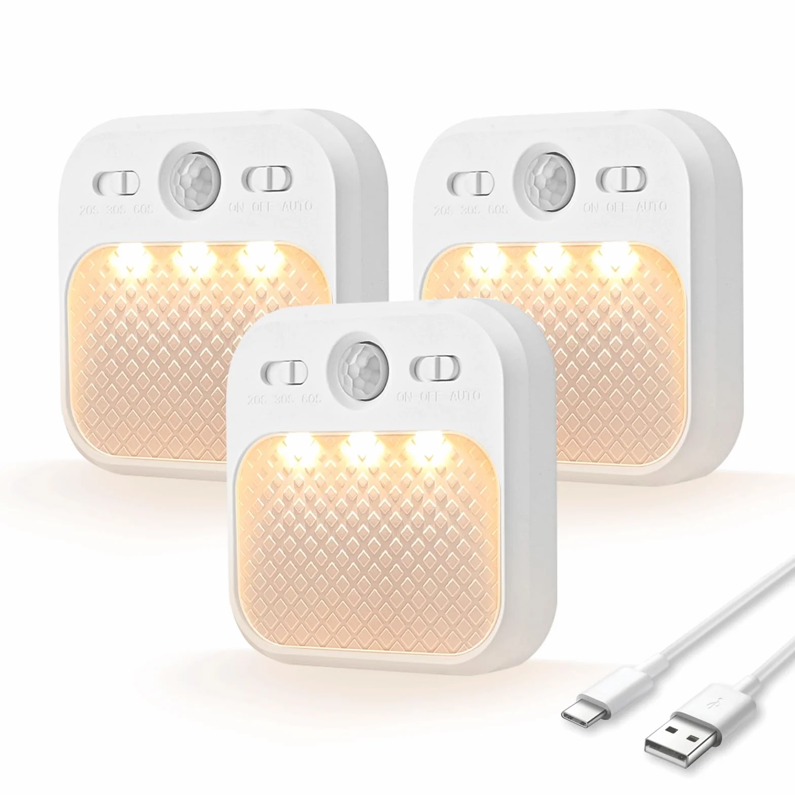 MERTTURM Lampa Nocna LED Bezprzewodowa, Czujnik Ruchu, 3 Tryby & Jasność, ładowana (3 szt.)