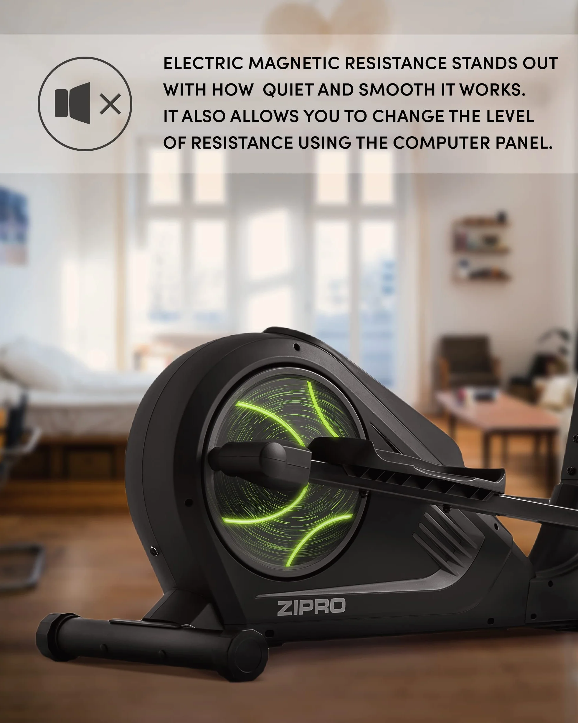 Zipro Heat | Home Magnetyczny orbiter do 150 kg | iConsole+ 8-stopniowy system oporu | trenażer domowy mierzy tętno, kalorie, prędkość | w kolorze czarnym