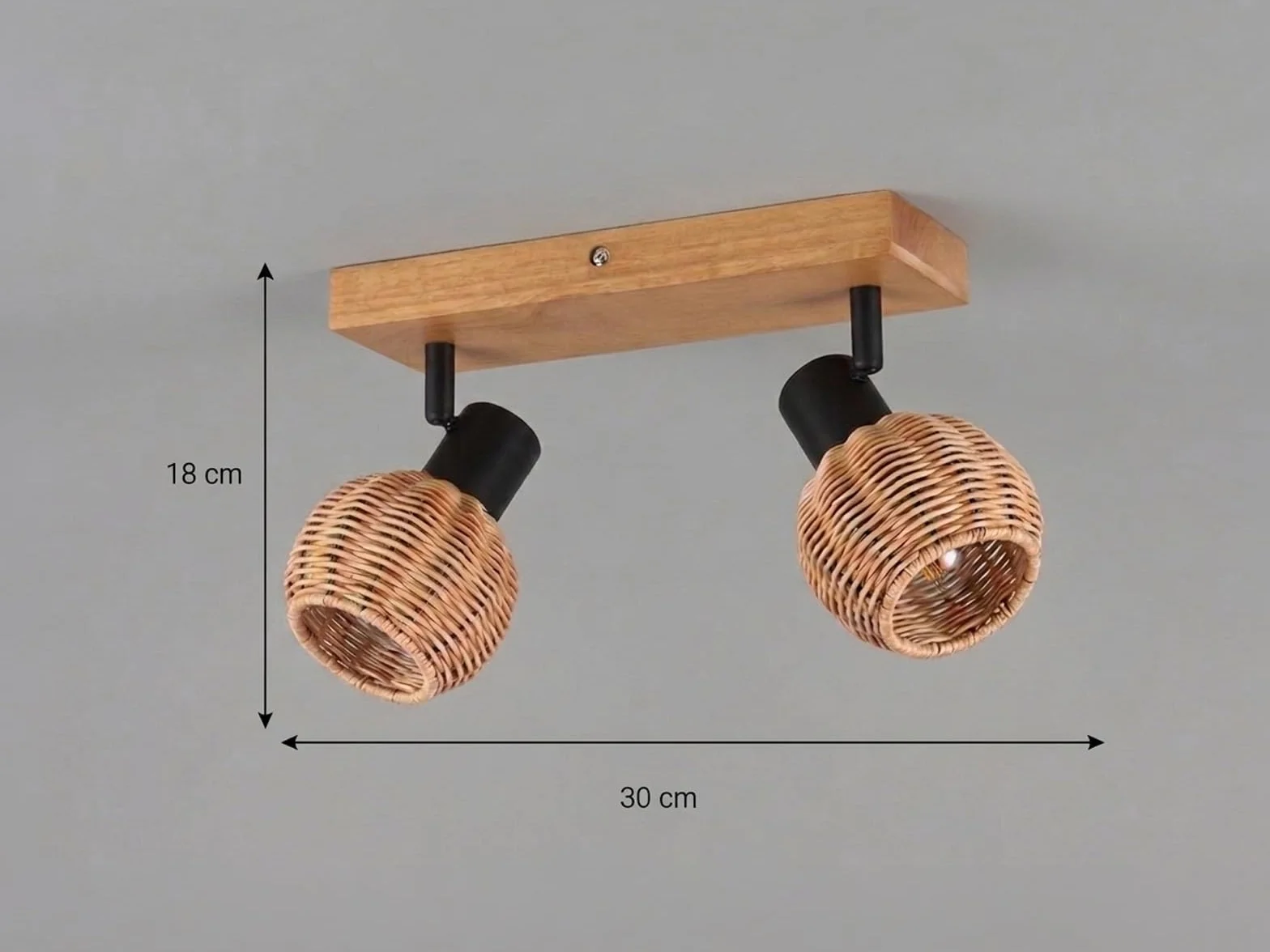 Reflektor sufitowy 2-płomienny Lampa drewniana z abażurami z ratanu naturalnym meineWunschleuchte