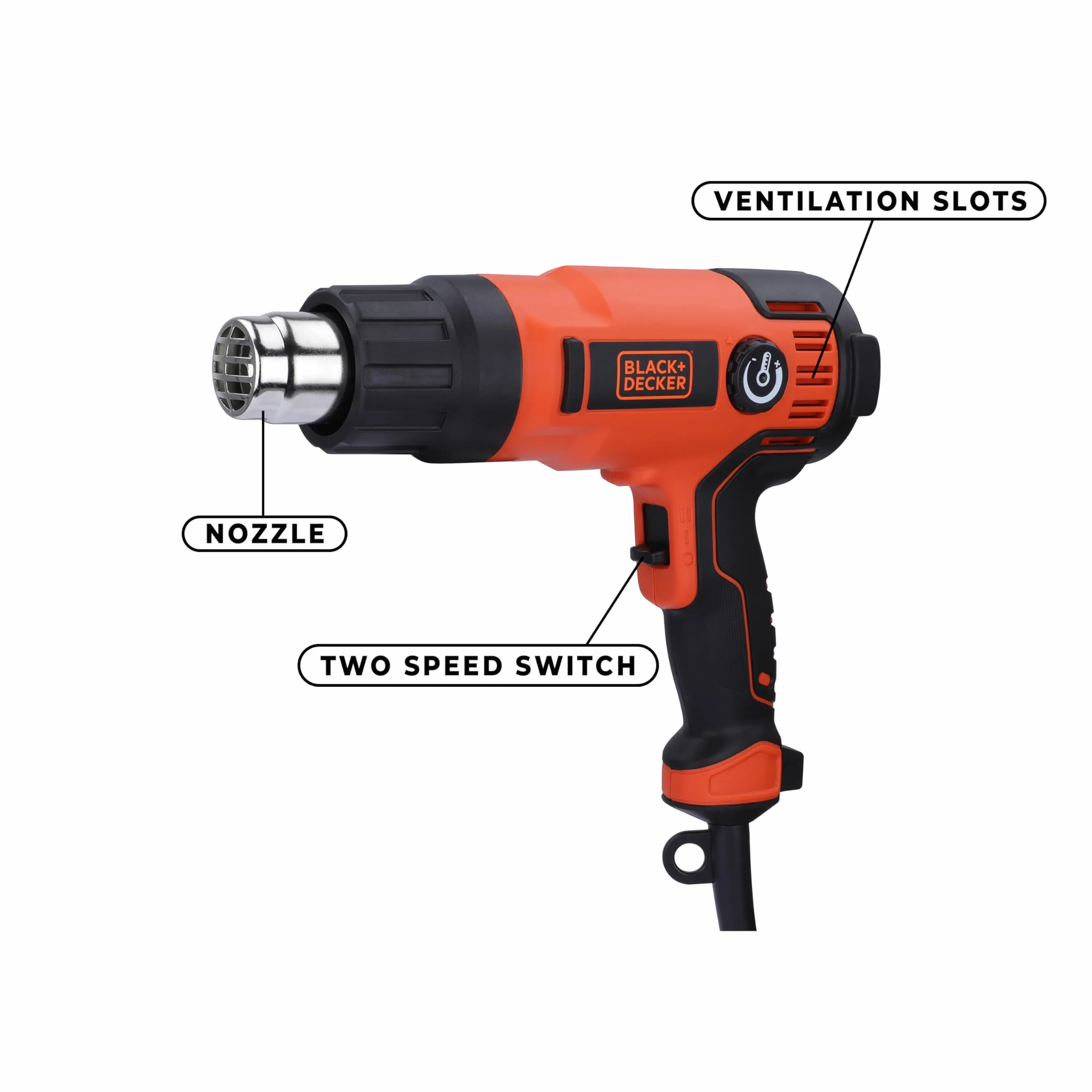 BLACK & DECKER Decapador térmico 2000W 65-645°C 360/720 l/min 8 accesorios