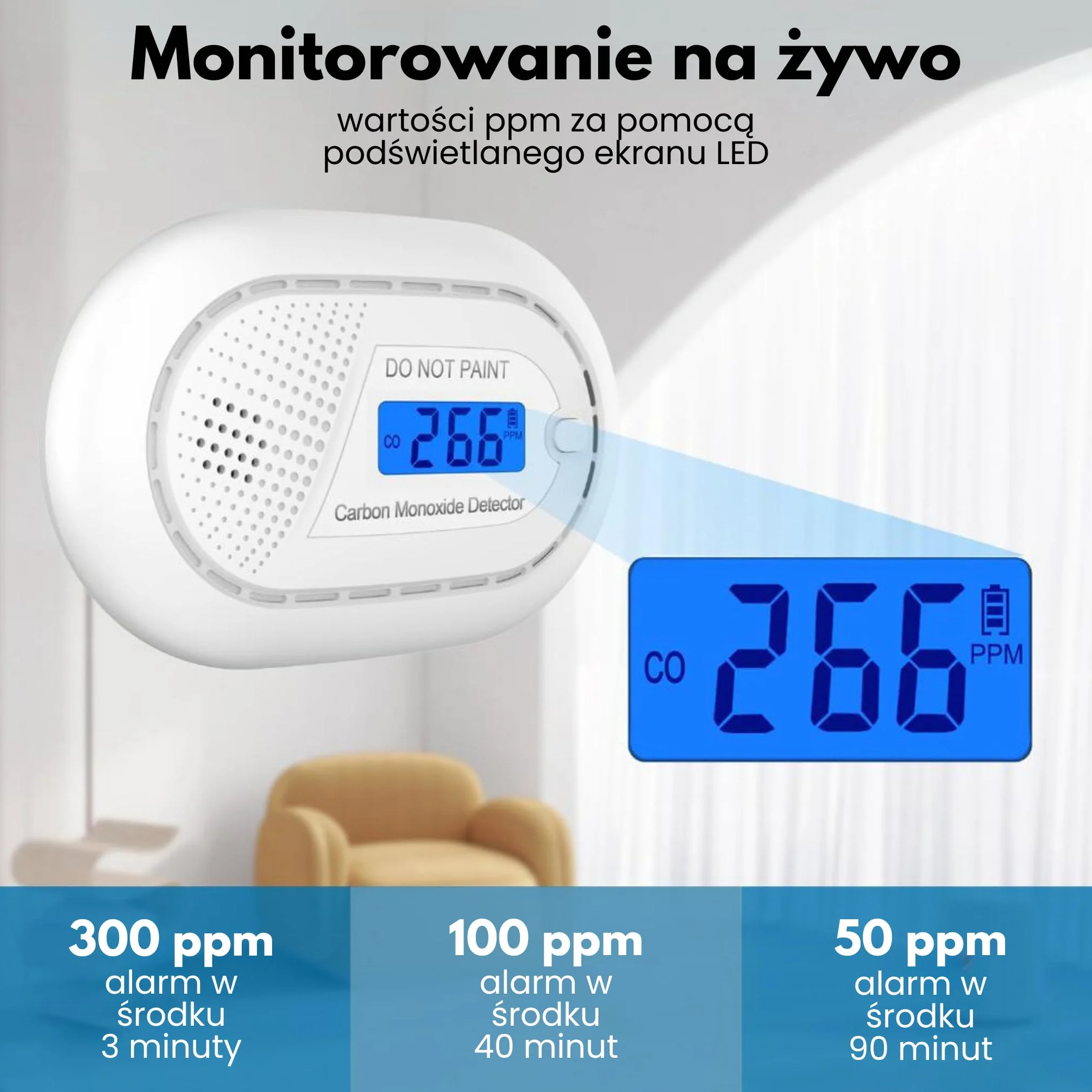 Połączony czujnik tlenku węgla z baterią o żywotności 10-letnią - detektor CO - 2 zestaw