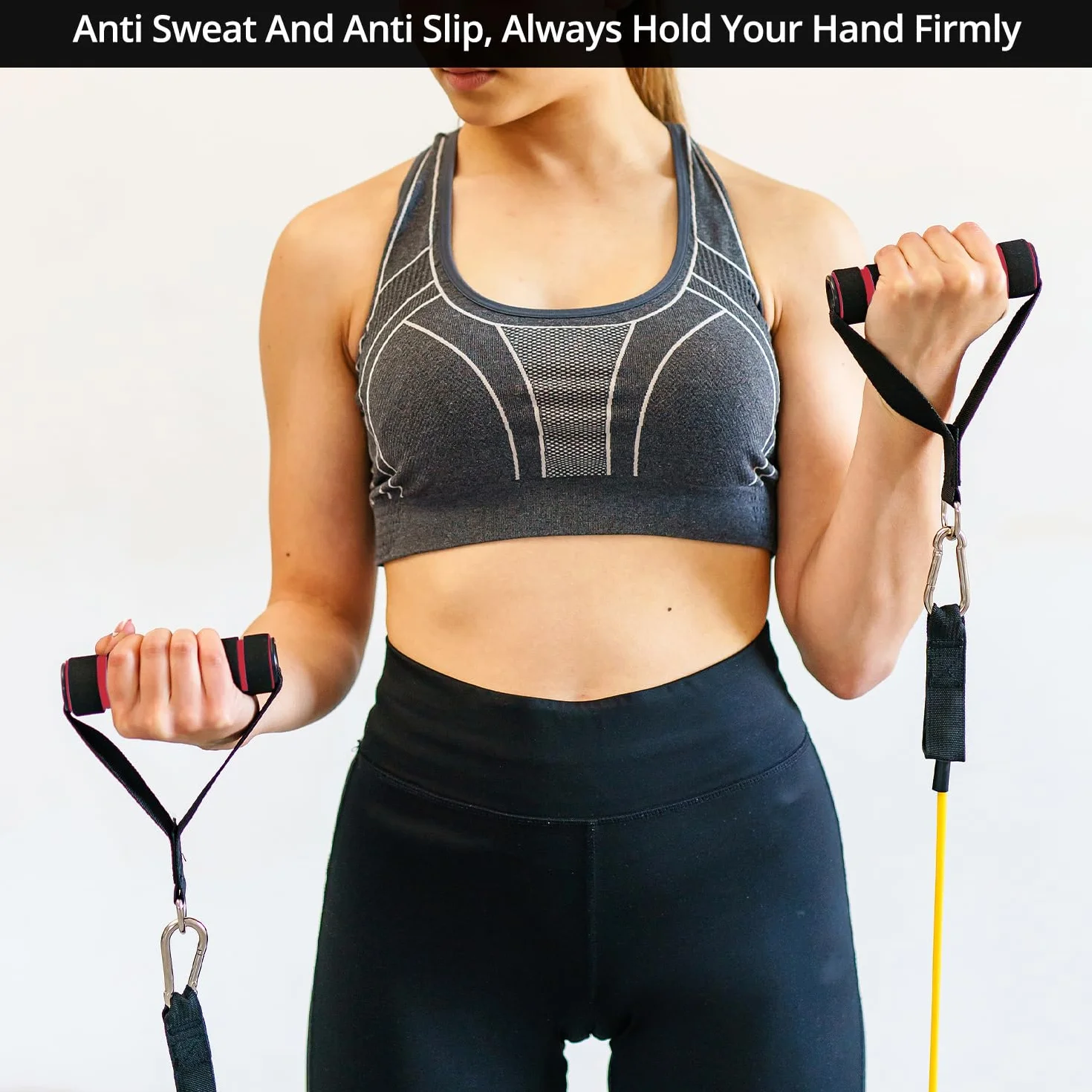 QWORK® 2 sztuki uchwytów do taśm, 2 sztuki karabińczyków, uchwyty do taśm, akcesoria fitness