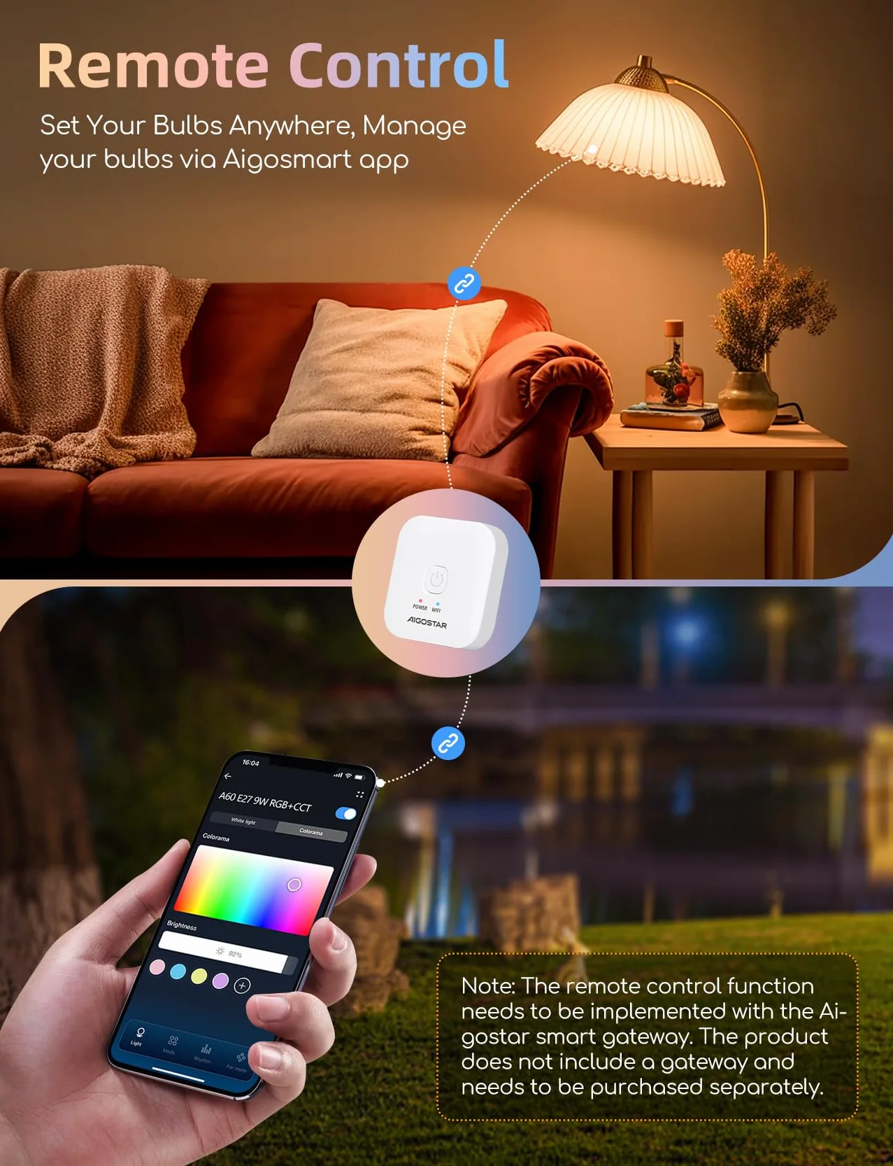 Aigostar - Inteligentna żarówka G45 Mesh Bluetooth. 2700–6500K, ściemnialna RGB. Gwint E27, 6,5 W, 555 lm. Inteligentna żarówka LED kompatybilna z Alexą. W zestawie pilot. 4 sztuki