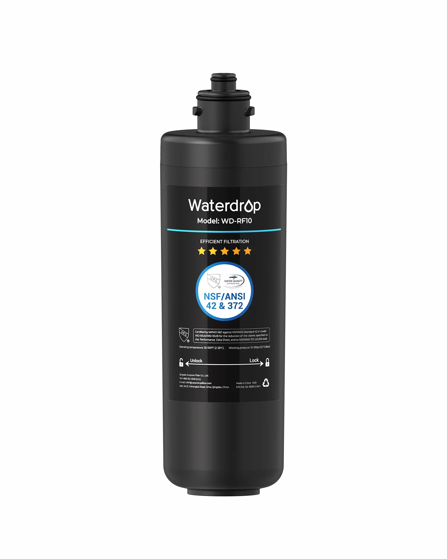 Waterdrop Filtr Wody WD-RF10 Certyfikat NSF/ANSI 42 Pojemność 30000 Litrów Zamiennik