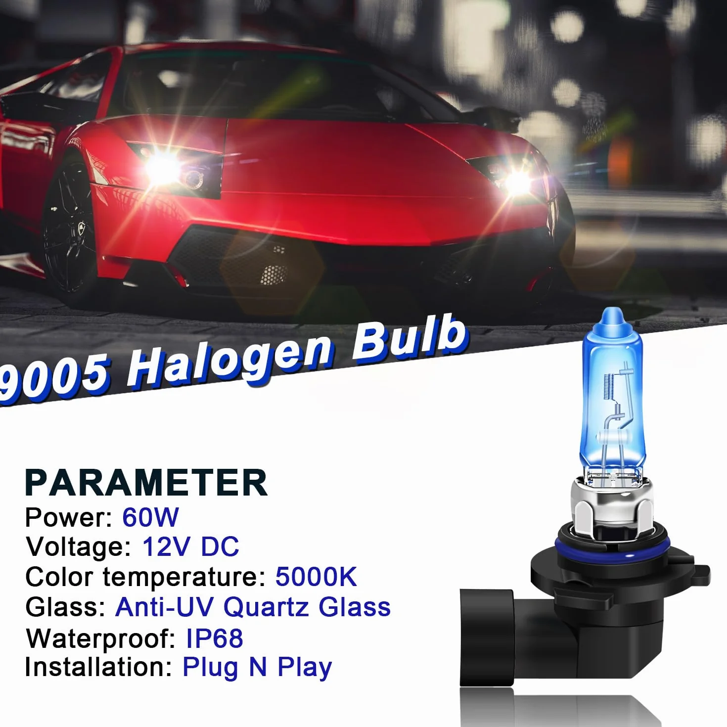 WinPower HB3 9005 halogenowe żarówki 60W 5000K ciepła biała 12V Auto światła przeciwmgielne 2 sztuki