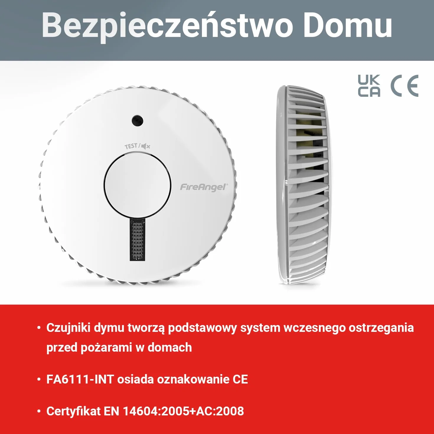 Fire Angel Optyczny Czujnik Dymu FA6611-INT Wymiennymi Bateriami Detektor Przeciwpożarowy Zamiennik ST-623E