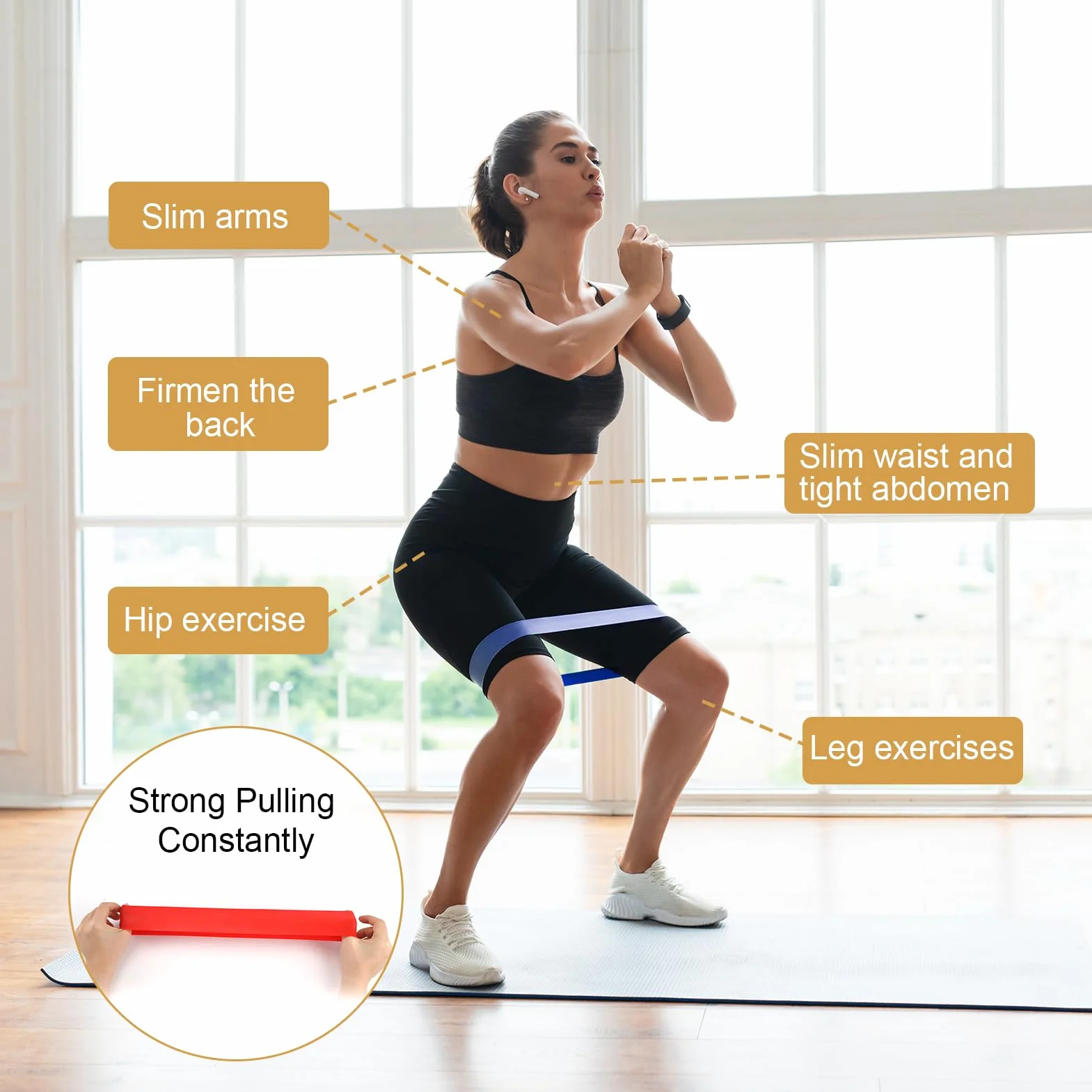 5 sztuk taśm do fitnessu, taśmy oporowe z 6 stopniami, 100% naturalny lateks, taśma gimnastyczna, do fitnessu, na terra, taśmy oporowe, gumowa taśma sportowa, do crossfitu, jogi i pilatesu (5 kolorów)