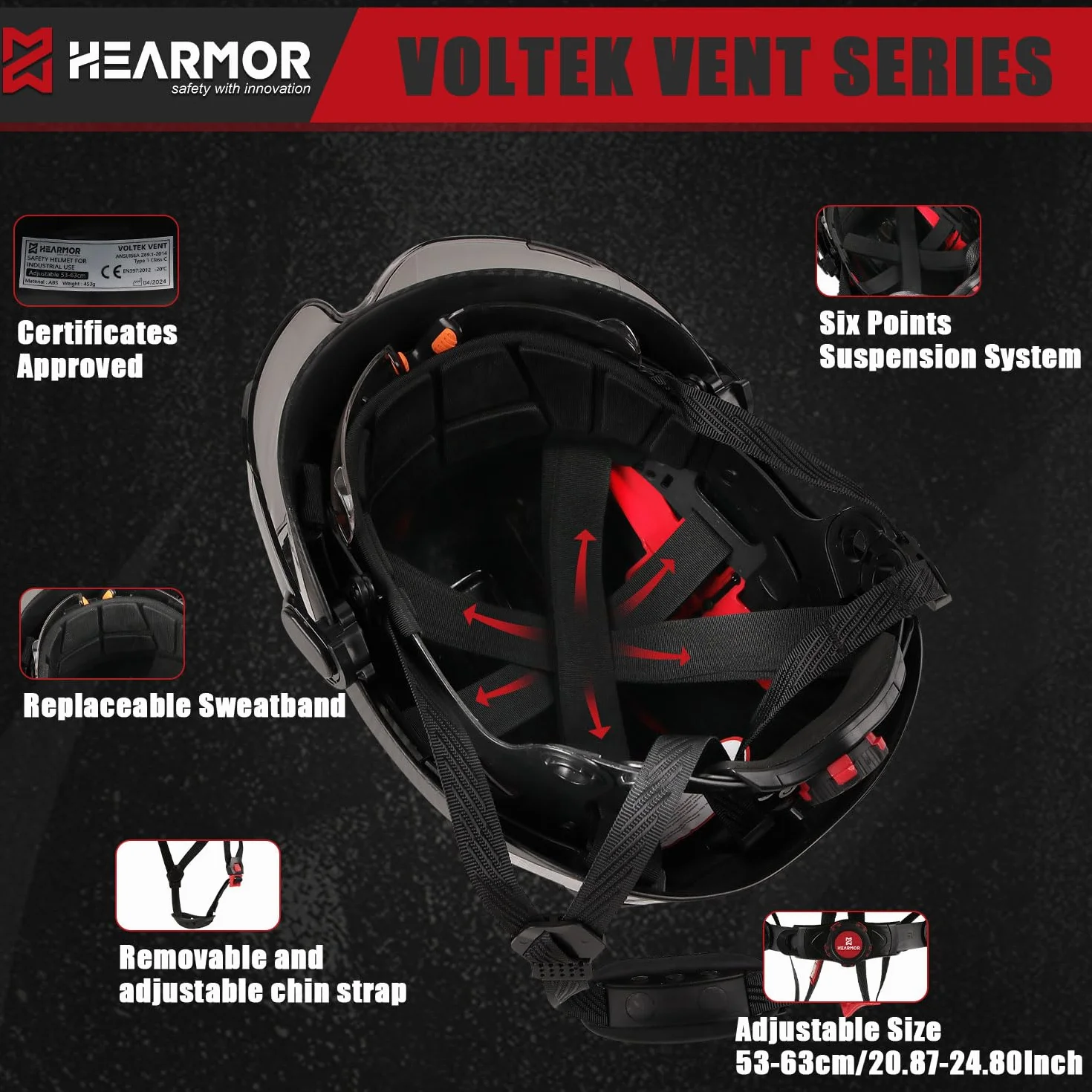 HEARMOR Kask ochronny ANSI Z89.1 EN397 6-punktowy czepek roboczy