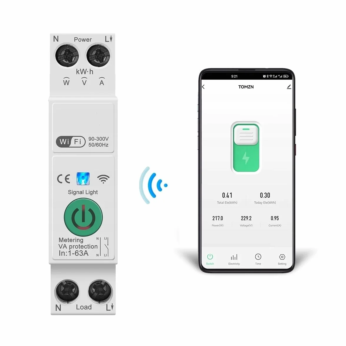 PRZEKAŹNIK WiFi Z POMIAREM PRĄDU NA SZYNĘ TUYA SMART LIFE 63A