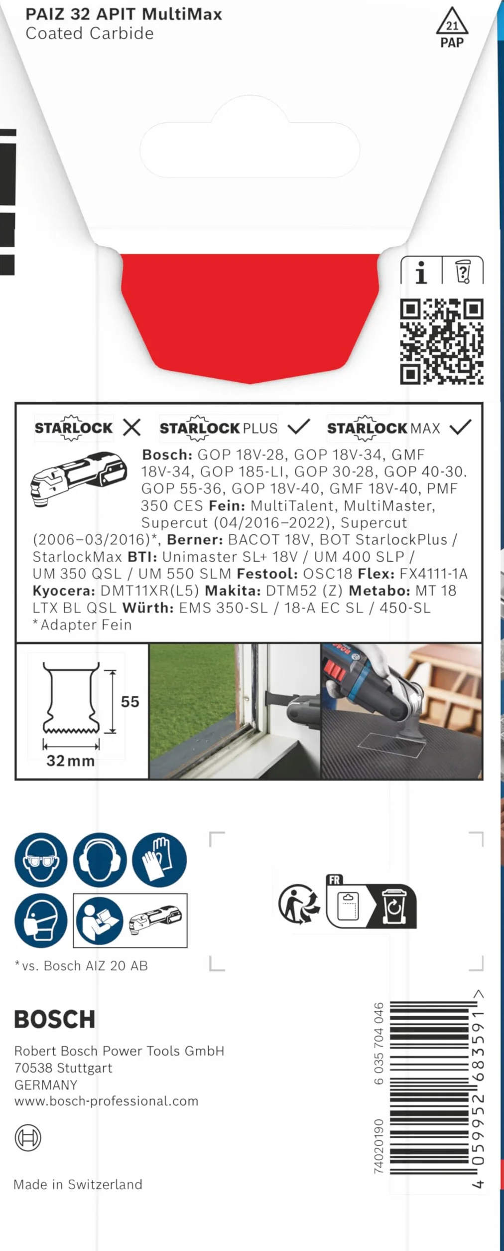 Bosch EXPERT PAIZ 32 APIT MultiMax Brzeszczot do cięcia wgłębnego ze stali nierdzewnej, GFK, CFK, 32 mm