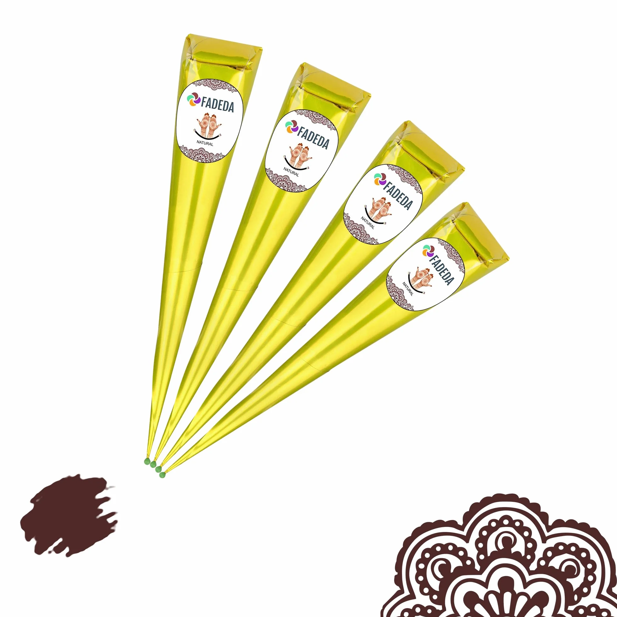 4x FADEDA Henna Kegel | 4x 25g naturalna pasta | naturalny brąz | 100% roślinny | gotowa do użycia i bez PPD | wegański | ekologiczny | halal | Mehandi | Mehndi