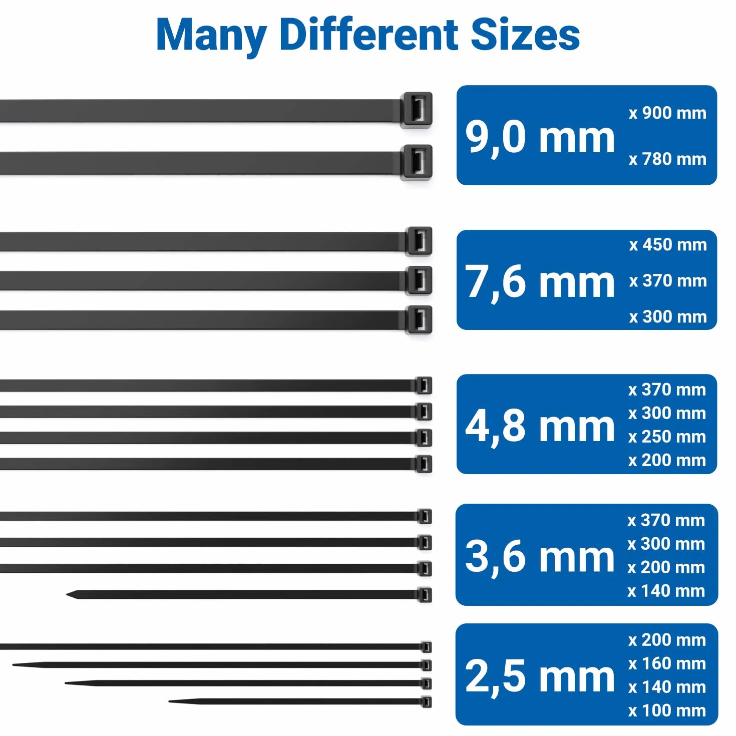 deleyCON 100 Sztuk Opaska Kablowa 140 mm x 2,5 mm (14 cm x 0,25 cm) Tworzywo Sztuczne Uchwyt Kablowy Mocowanie Kabli Bardzo Duża Wytrzymałość na Rozciąganie Odporność na Rozerwanie Czarny