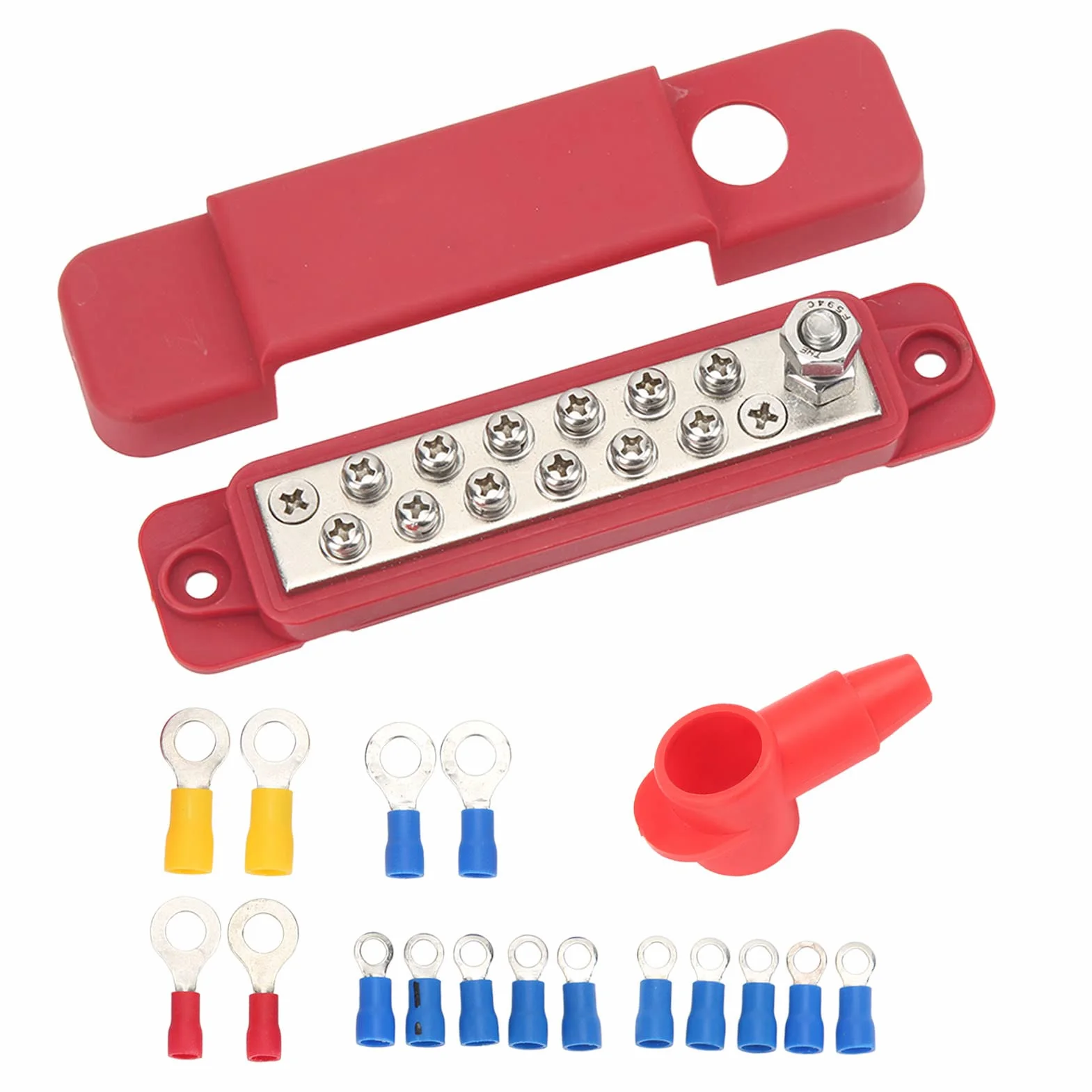 Listwa Zaciskowa Szyny Zbiorczej 12V 12 Terminal Dystrybucyjny 180A Marine Supply Busbar z 16 Pierścieniowymi Terminalami Czerwony